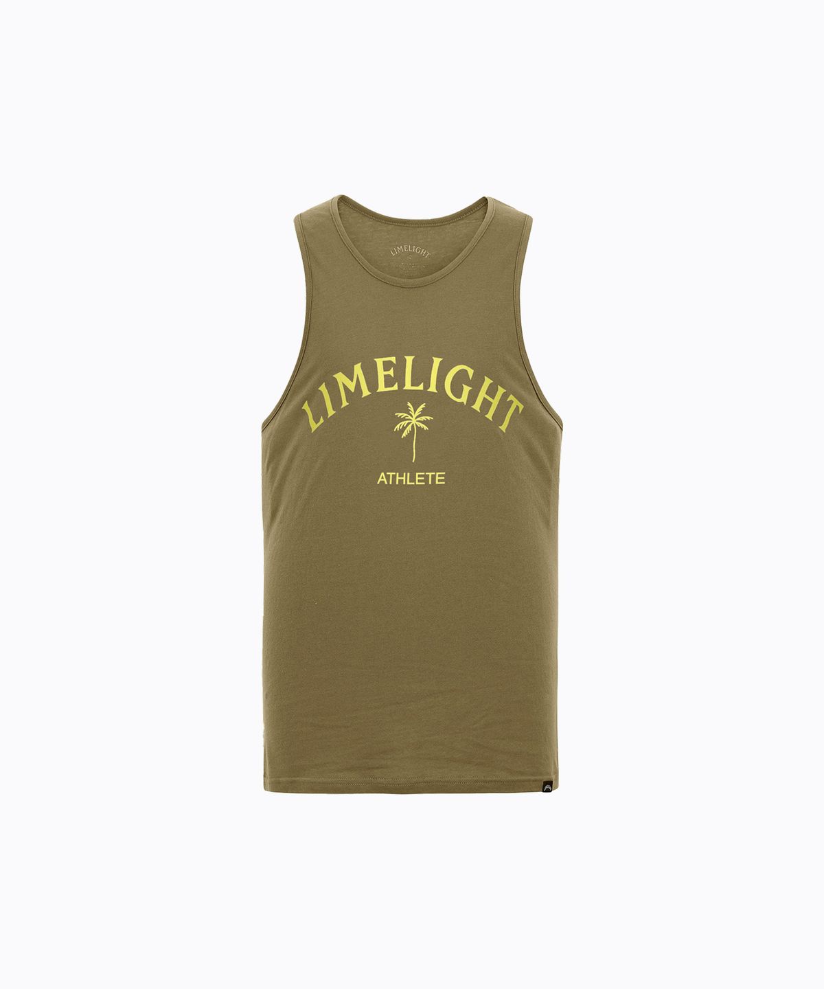 라임라잇 어패럴(LIMELIGHT APPAREL) 아치 로고 팜트리 슬리브리스 (카키/옐로우)