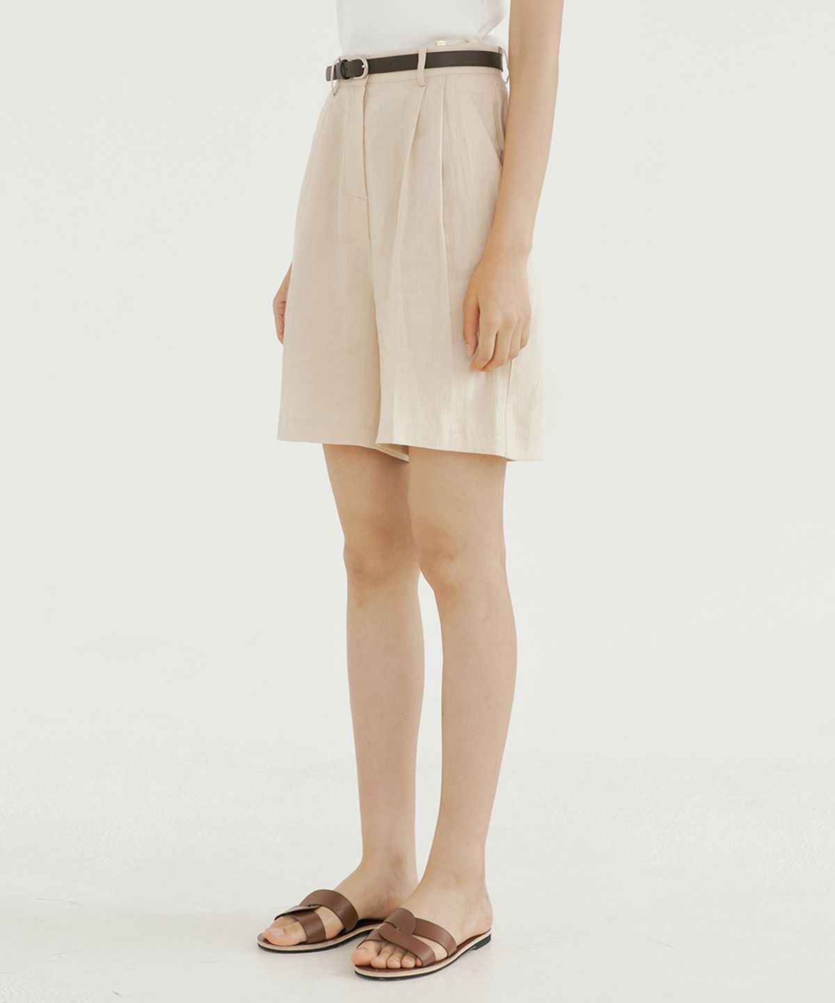 리올그(REORG) BLO LINEN HALF PANTS LIGHT BEIGE
