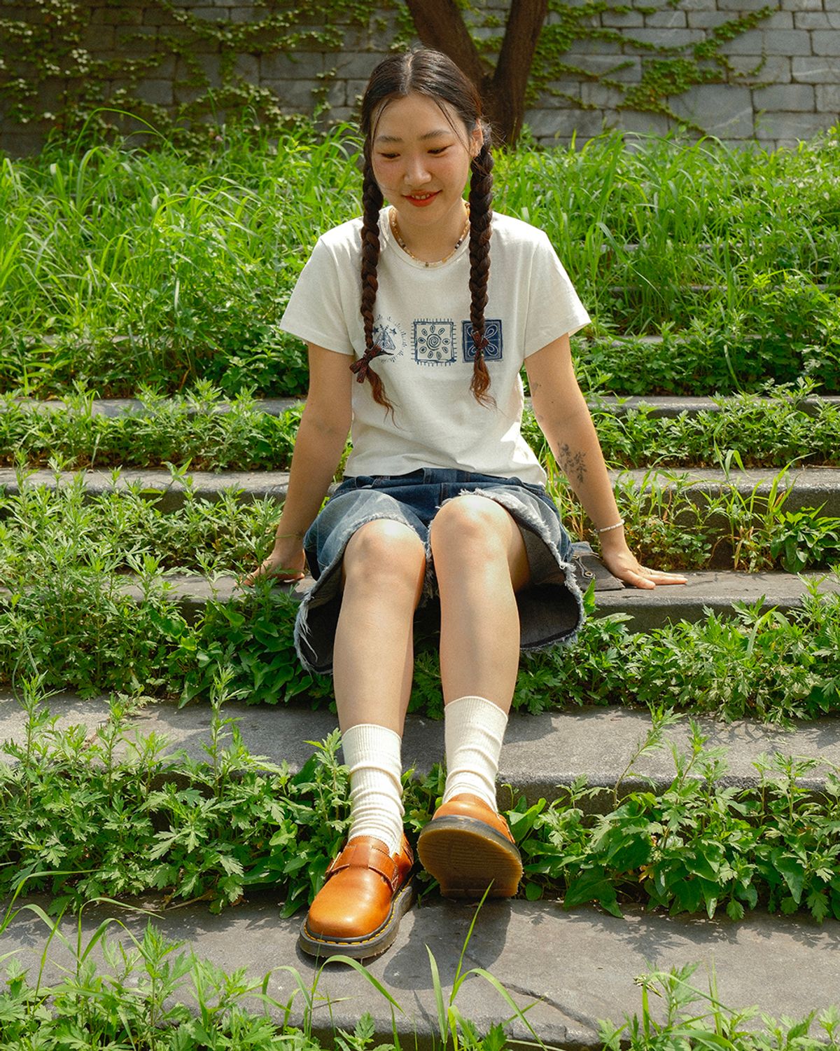 카락터(KARACTOR) (W) Stamp crop half T-shirts / Off White