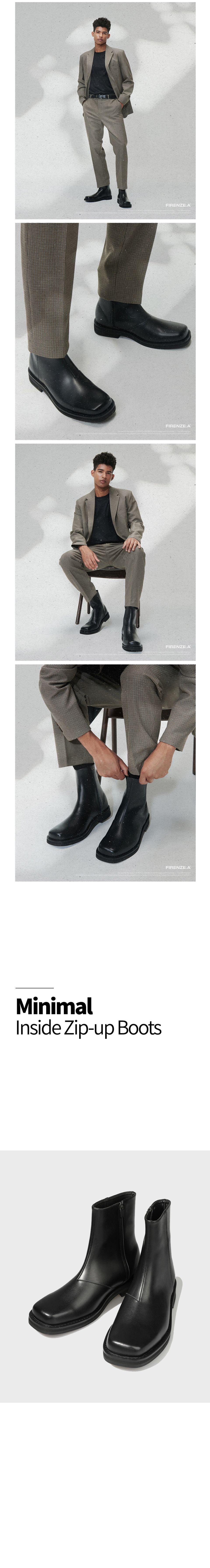 MUSINSA | FIRENZE ATELIER Minimal Square Toe Zip-up Boots