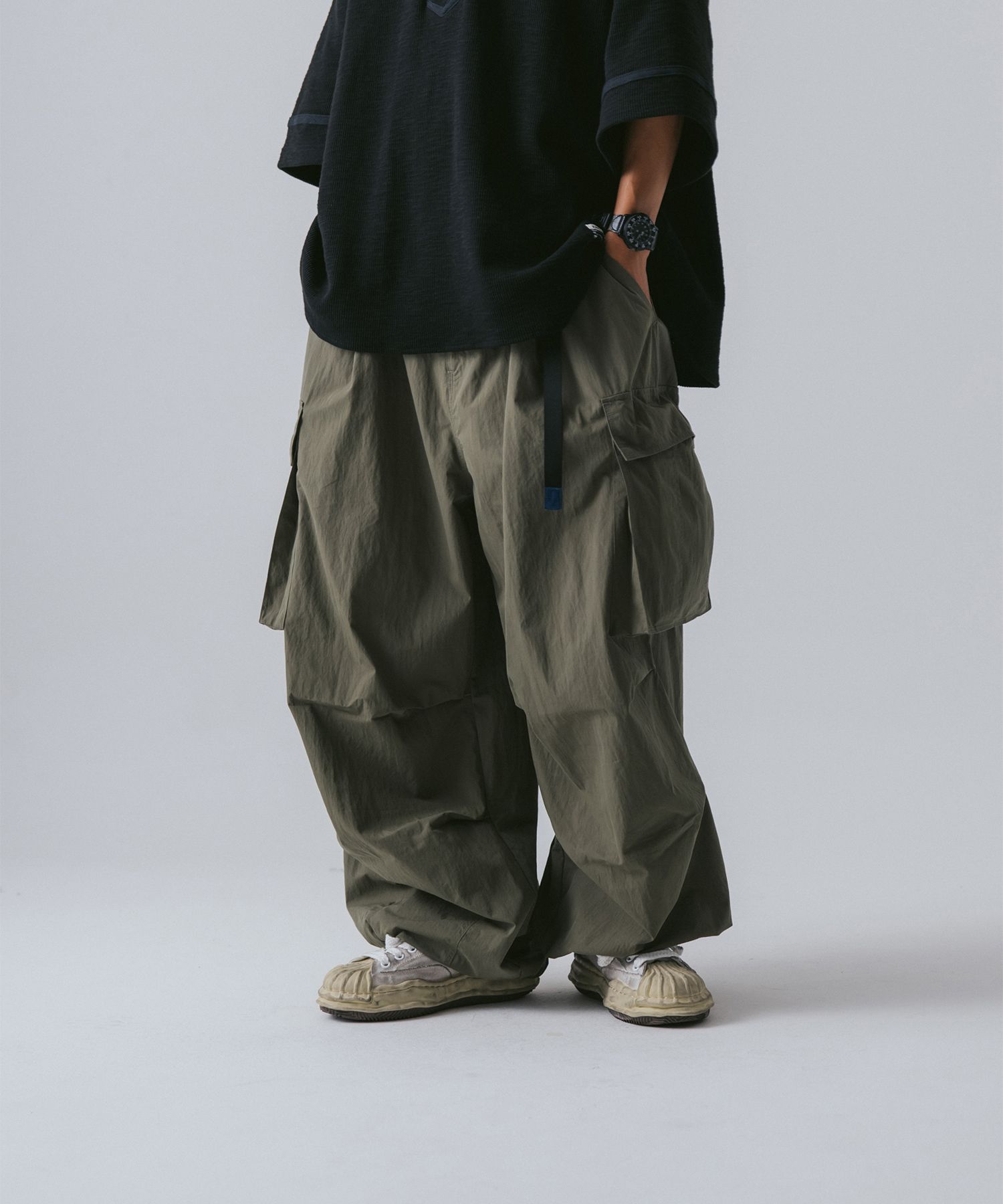 Carpenter Panel Balloon Pants - Black - ANGLAN