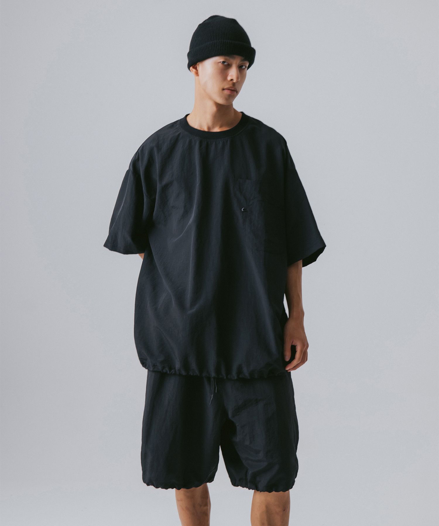 MUSINSA | ANGLAN Ring Nylon Double Pocket Half Tee - Black