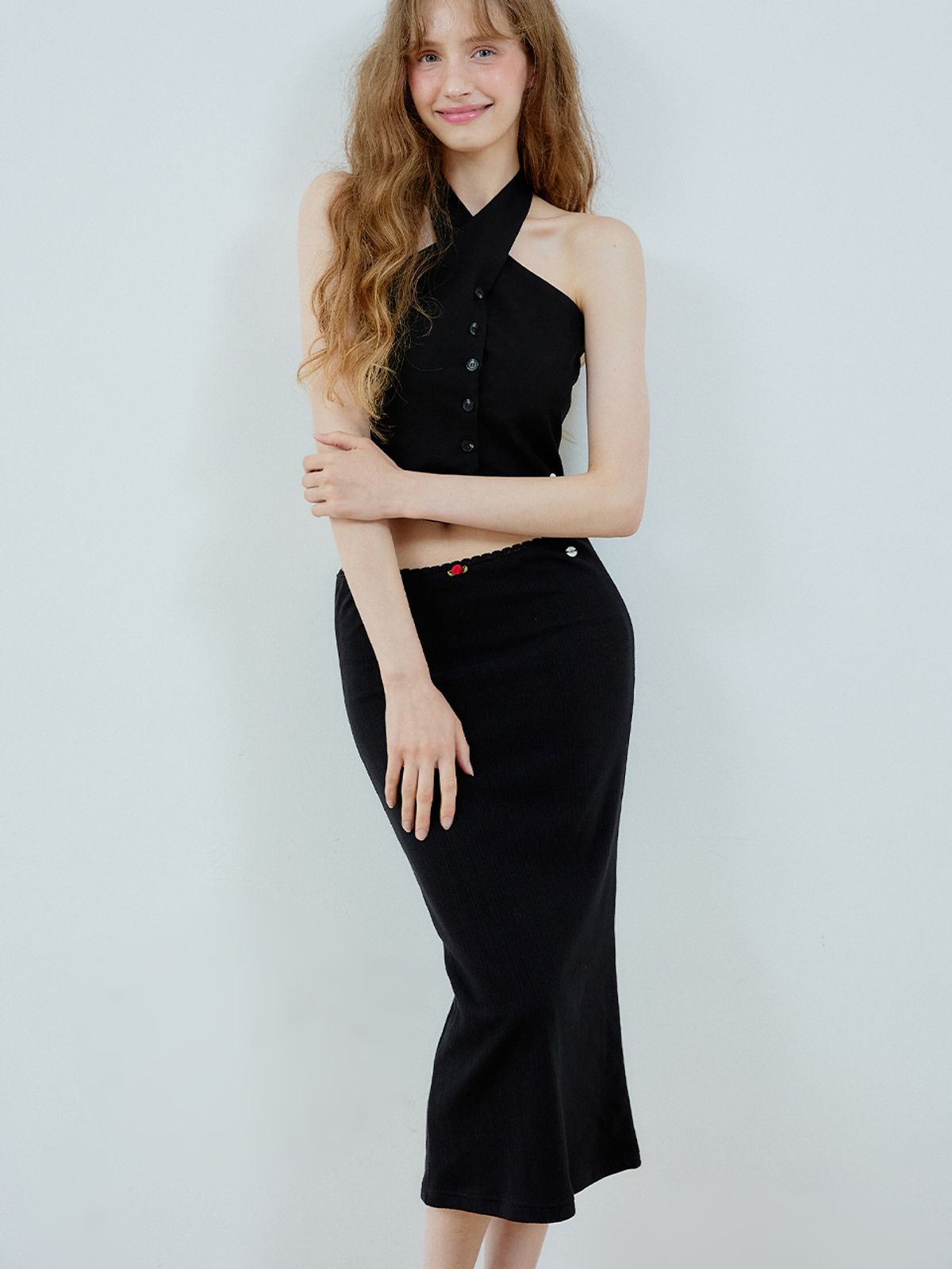 더블힙스(HHIPS) 린넨 홀터넥 조끼 베스트(블랙)