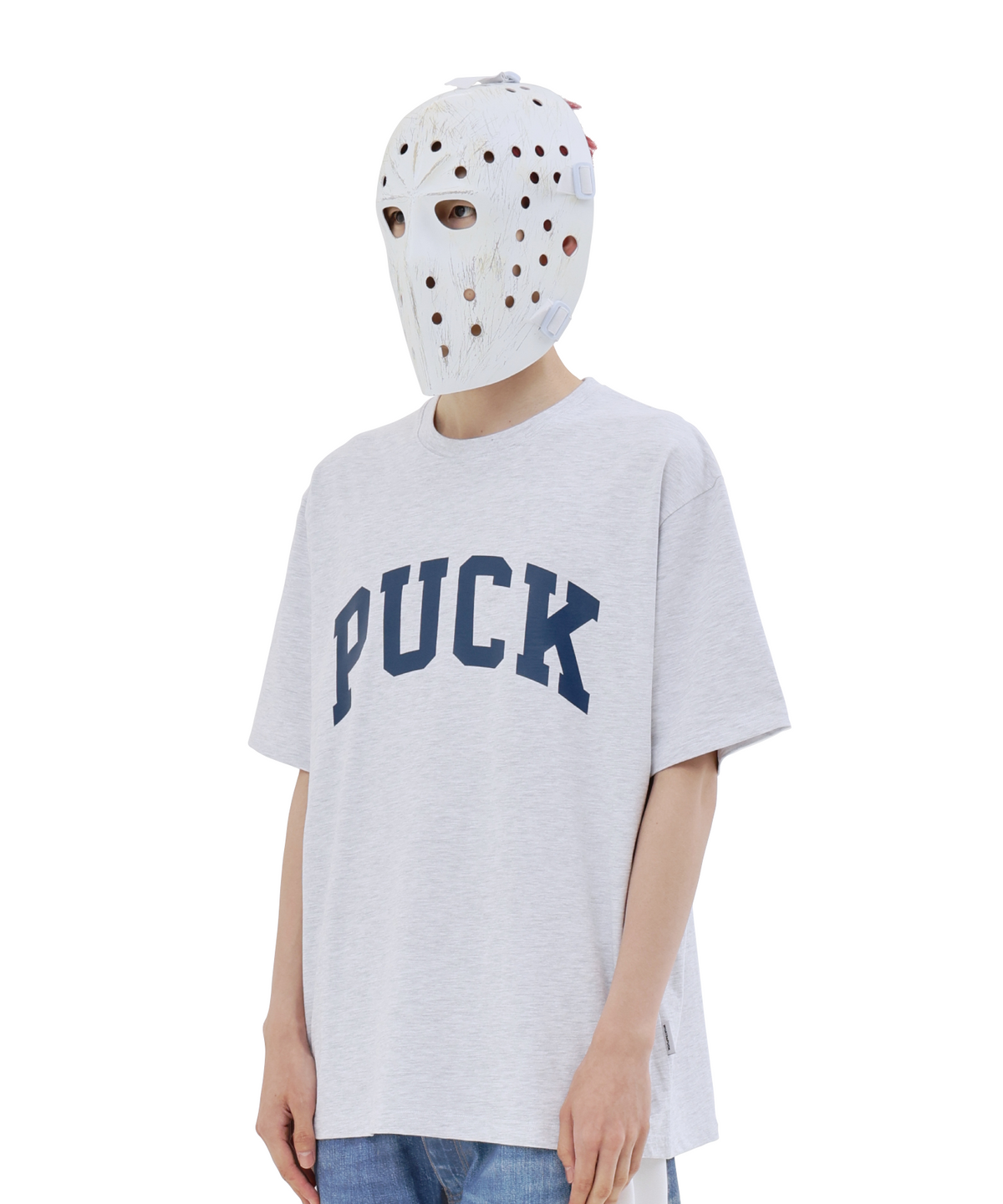 왓더퍽(WHATHEPUCK) PUCK 로고 티셔츠 메란지/네이비