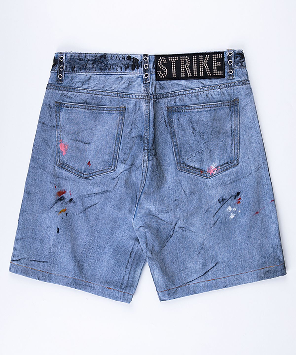 스트라이크(STRIKE) Dirty Wash Multi Colored Eyelet Denim Shorts (RELAX)