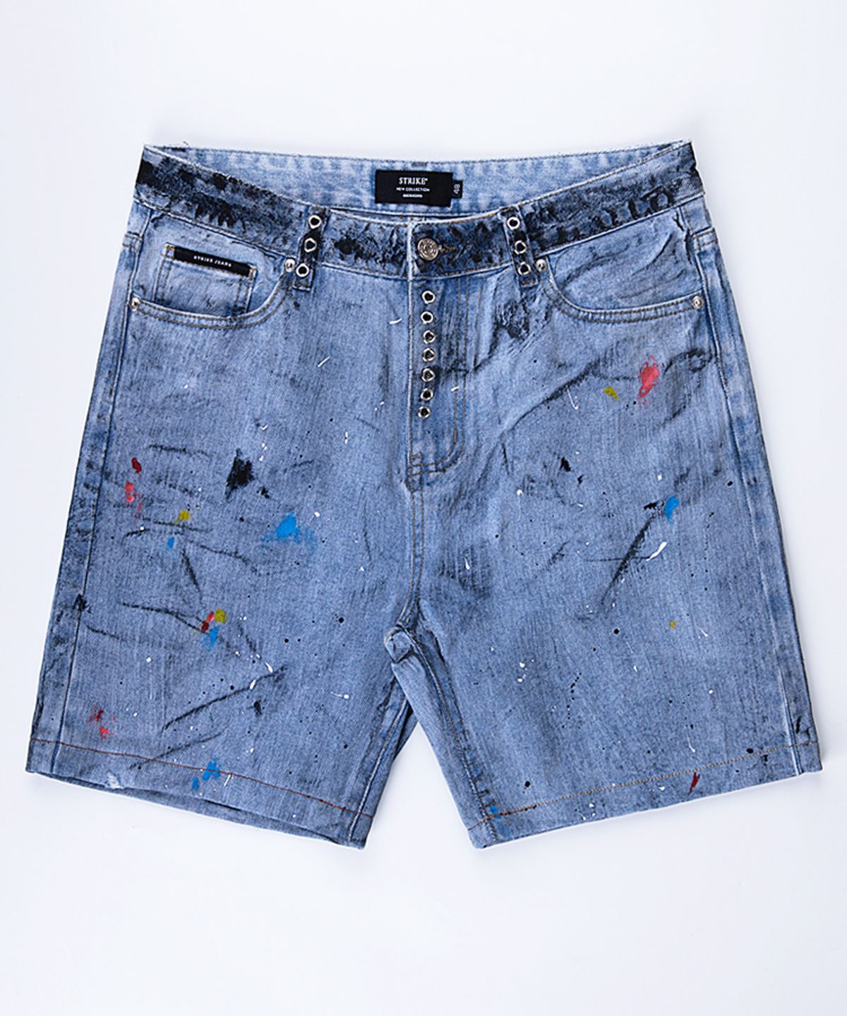 스트라이크(STRIKE) Dirty Wash Multi Colored Eyelet Denim Shorts (RELAX)