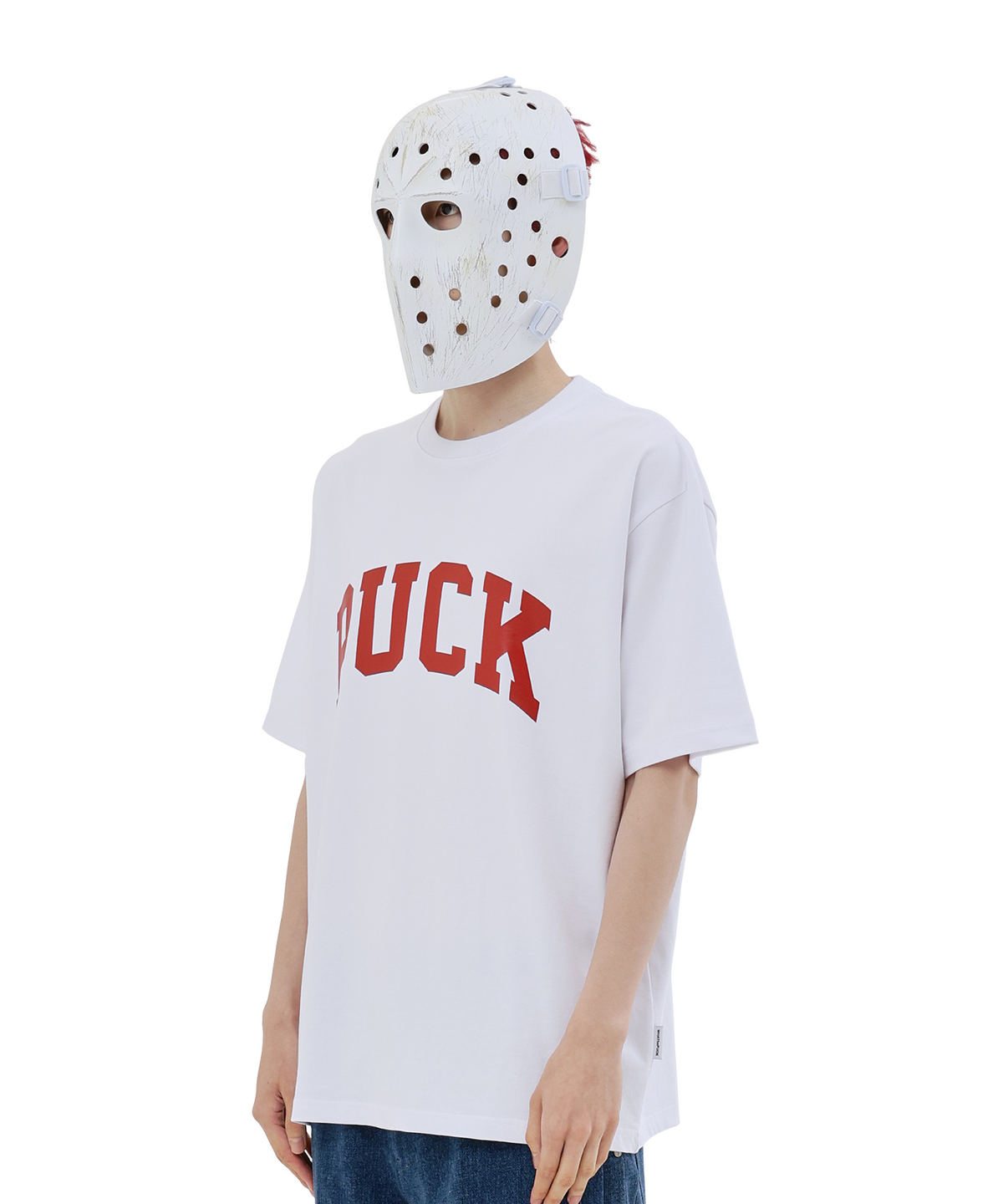 왓더퍽(WHATHEPUCK) PUCK 로고 티셔츠 화이트/레드