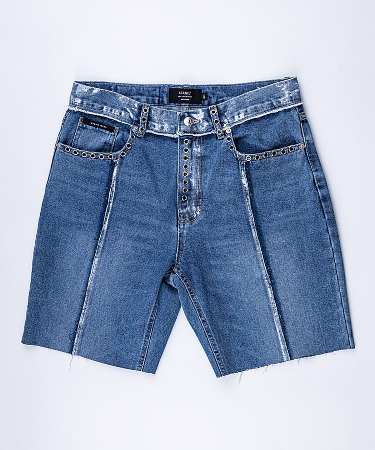 스트라이크(STRIKE) Vintage Mid Wash Seamline Eyelet Denim Shorts (RELAX)