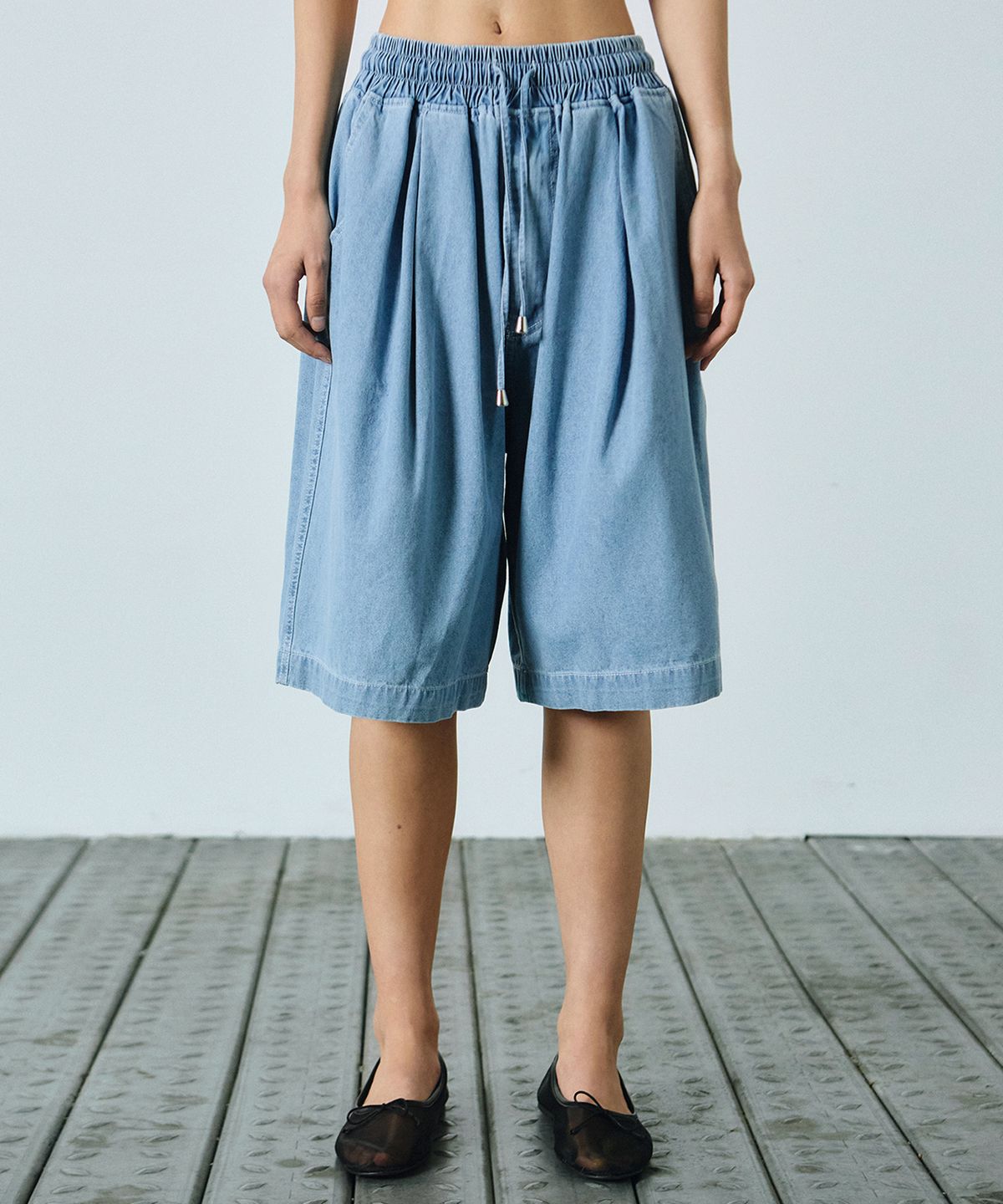 닉앤니콜(NICK&NICOLE) WASHED BANDING BURMUDA DENIM PANTS_SKY BLUE