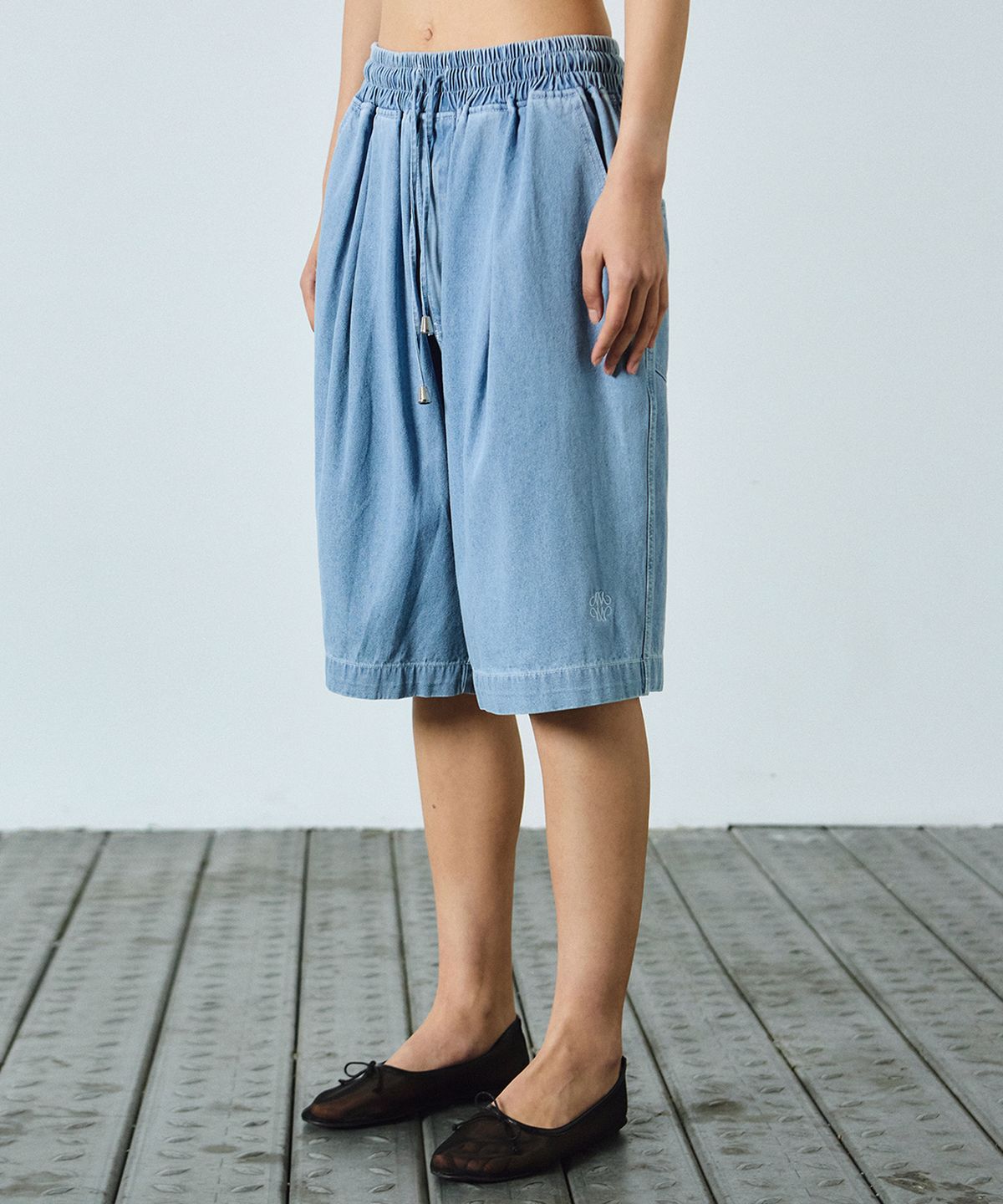 닉앤니콜(NICK&NICOLE) WASHED BANDING BURMUDA DENIM PANTS_SKY BLUE