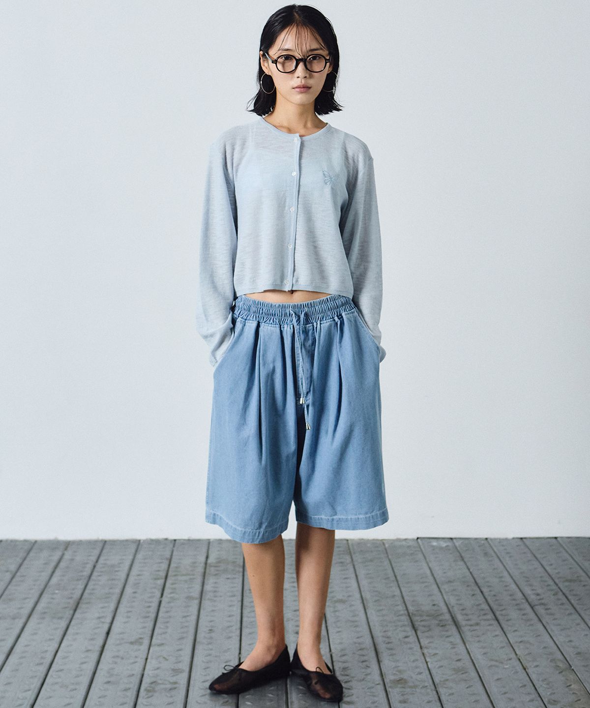 닉앤니콜(NICK&NICOLE) WASHED BANDING BURMUDA DENIM PANTS_SKY BLUE