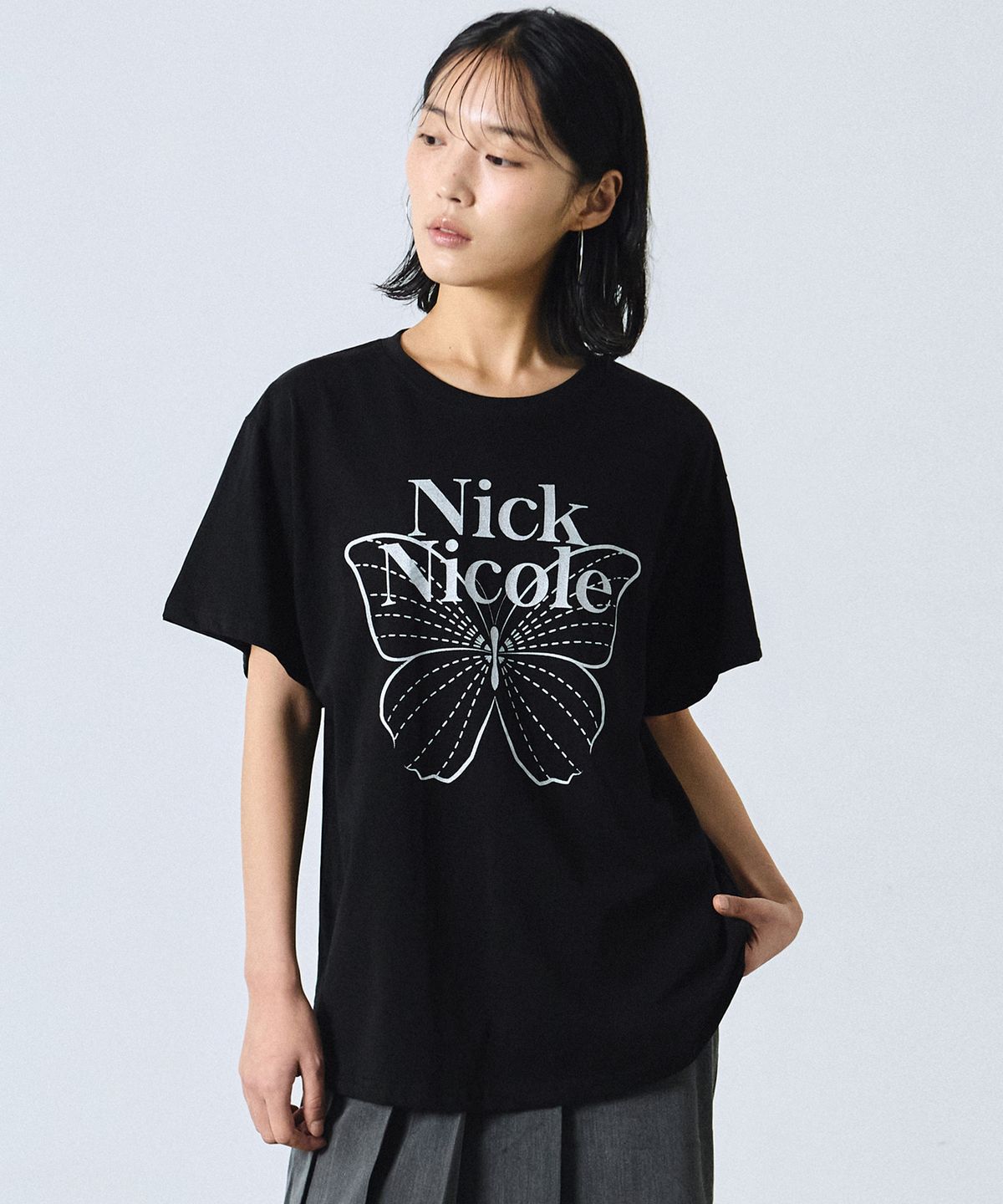 닉앤니콜(NICK&NICOLE) BIG BUTTERFLY SLEEVE TOP_BLACK SILVER