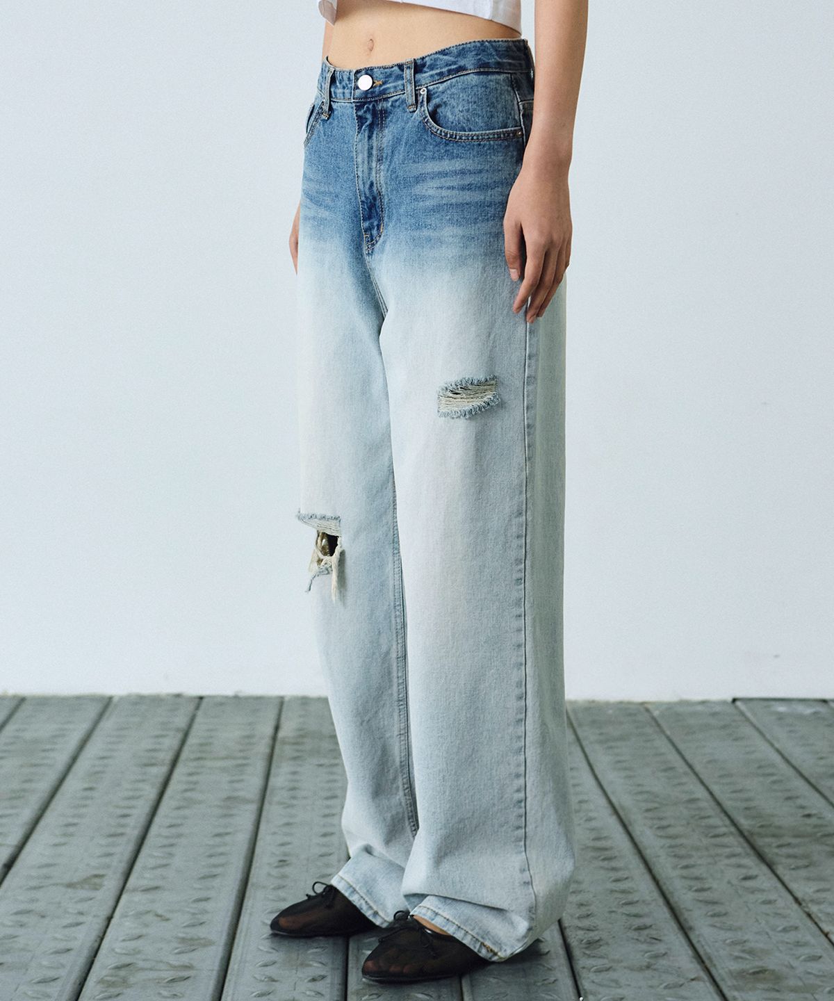 닉앤니콜(NICK&NICOLE) BUTTERFLY FADED WASHING DENIM PANTS_BLUE