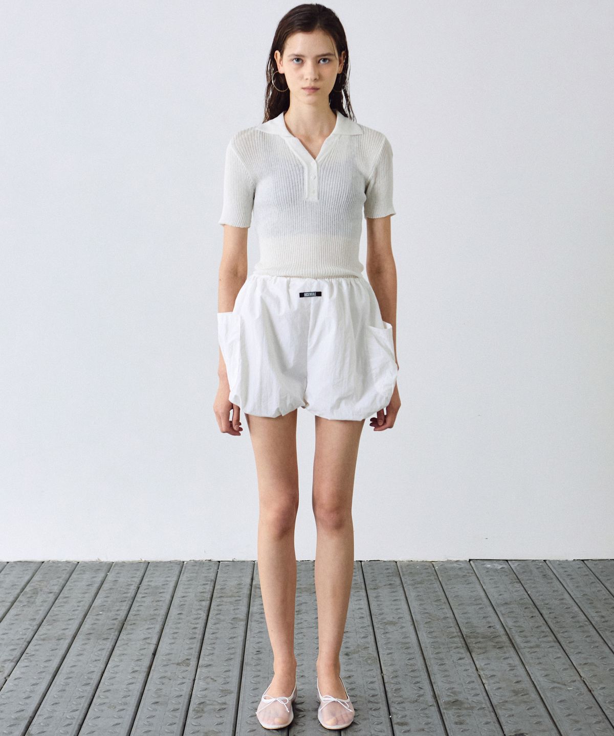 닉앤니콜(NICK&NICOLE) MINIMAL LABEL CARGO SHORT PANTS_IVORY