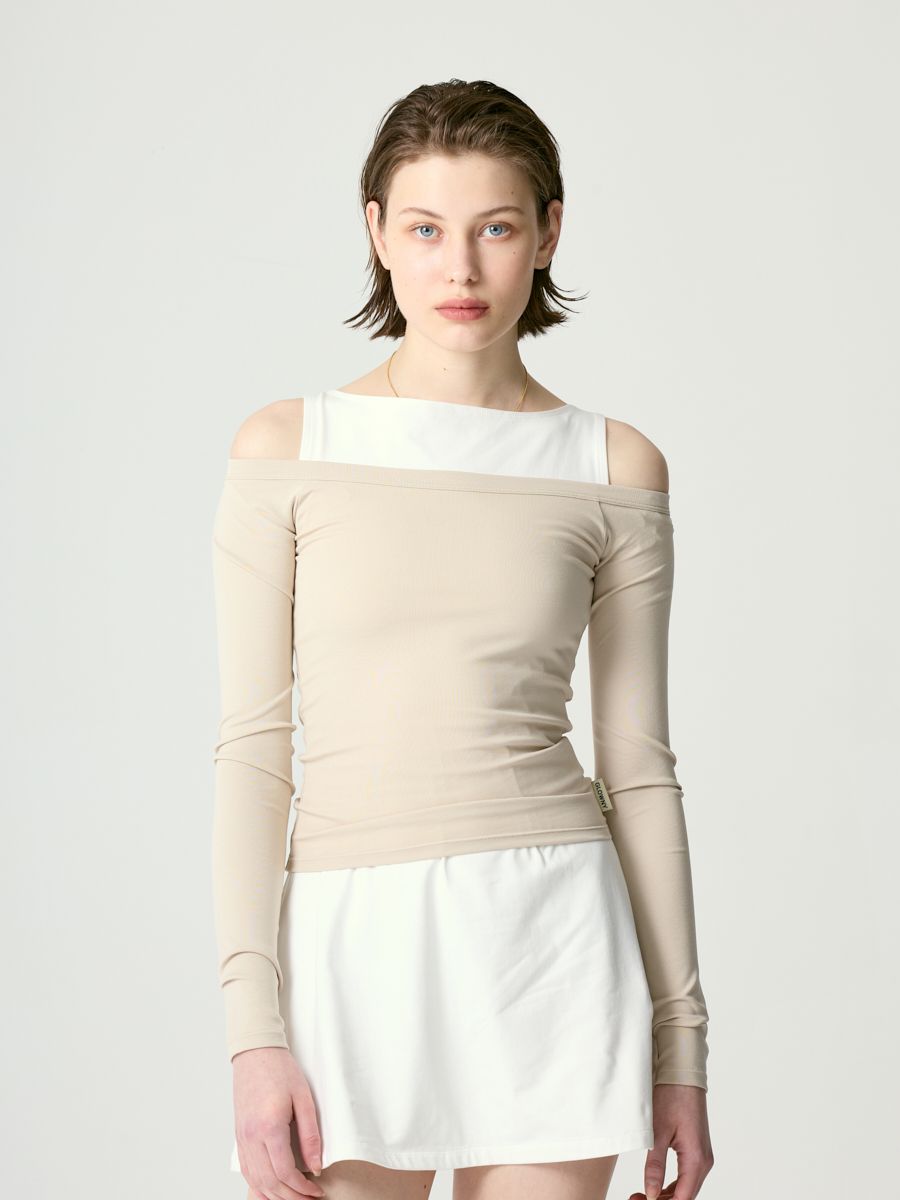 ★GLOWNY★ GIRLFRIEND OFF SHOULDER TOP TAN GY24ALS003PK GIRLFRIEND OFF SHOULDER TOP (TAN) - GLOWNY