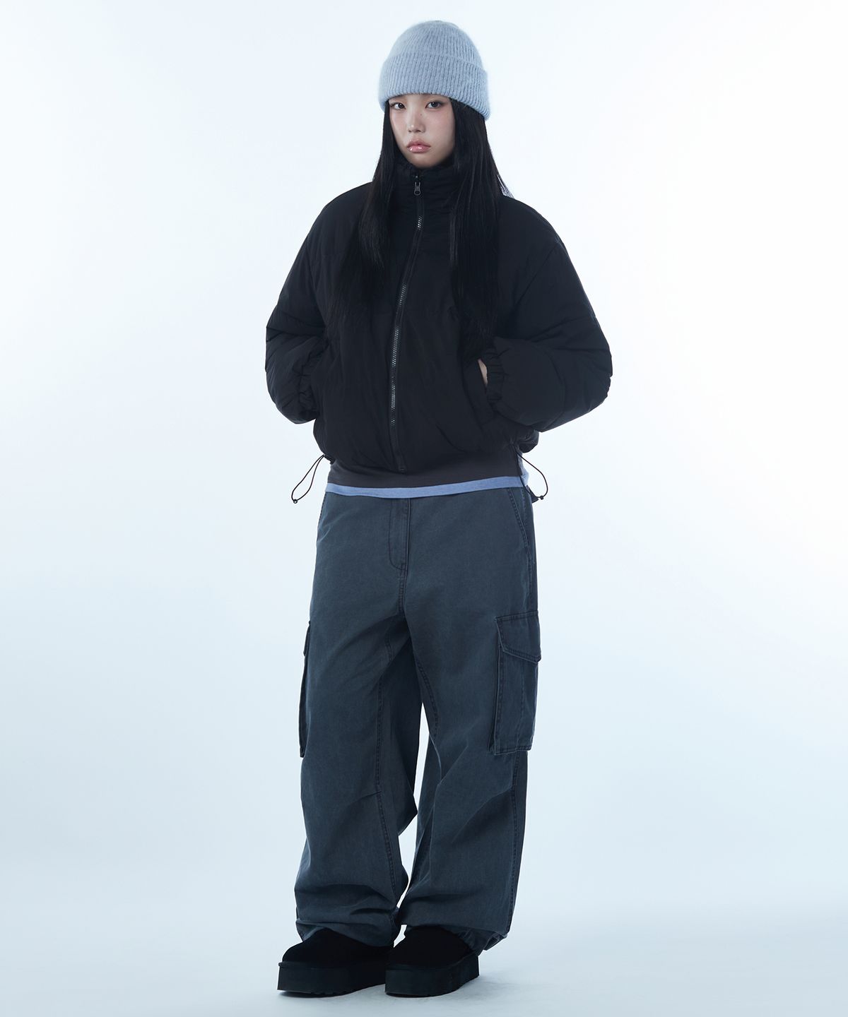 무신사 스탠다드 우먼(MUSINSA STANDARD WOMAN) 우먼즈 데일리 푸퍼 리버서블 플리스 숏 패딩 재킷 [블랙/블랙]