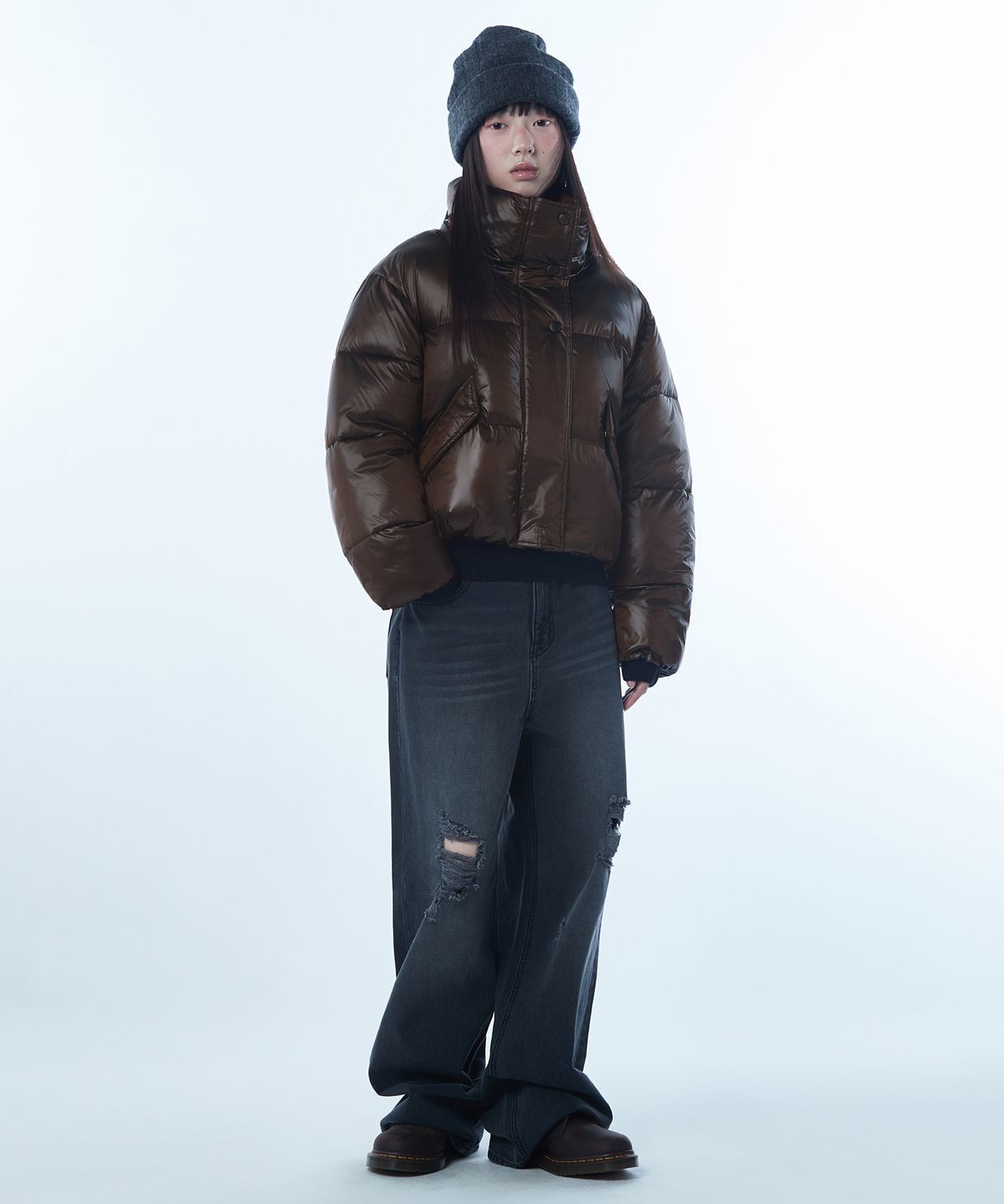 무신사 스탠다드 우먼(MUSINSA STANDARD WOMAN) 우먼즈 데일리 푸퍼 글로시 숏 패딩 재킷 [브라운]