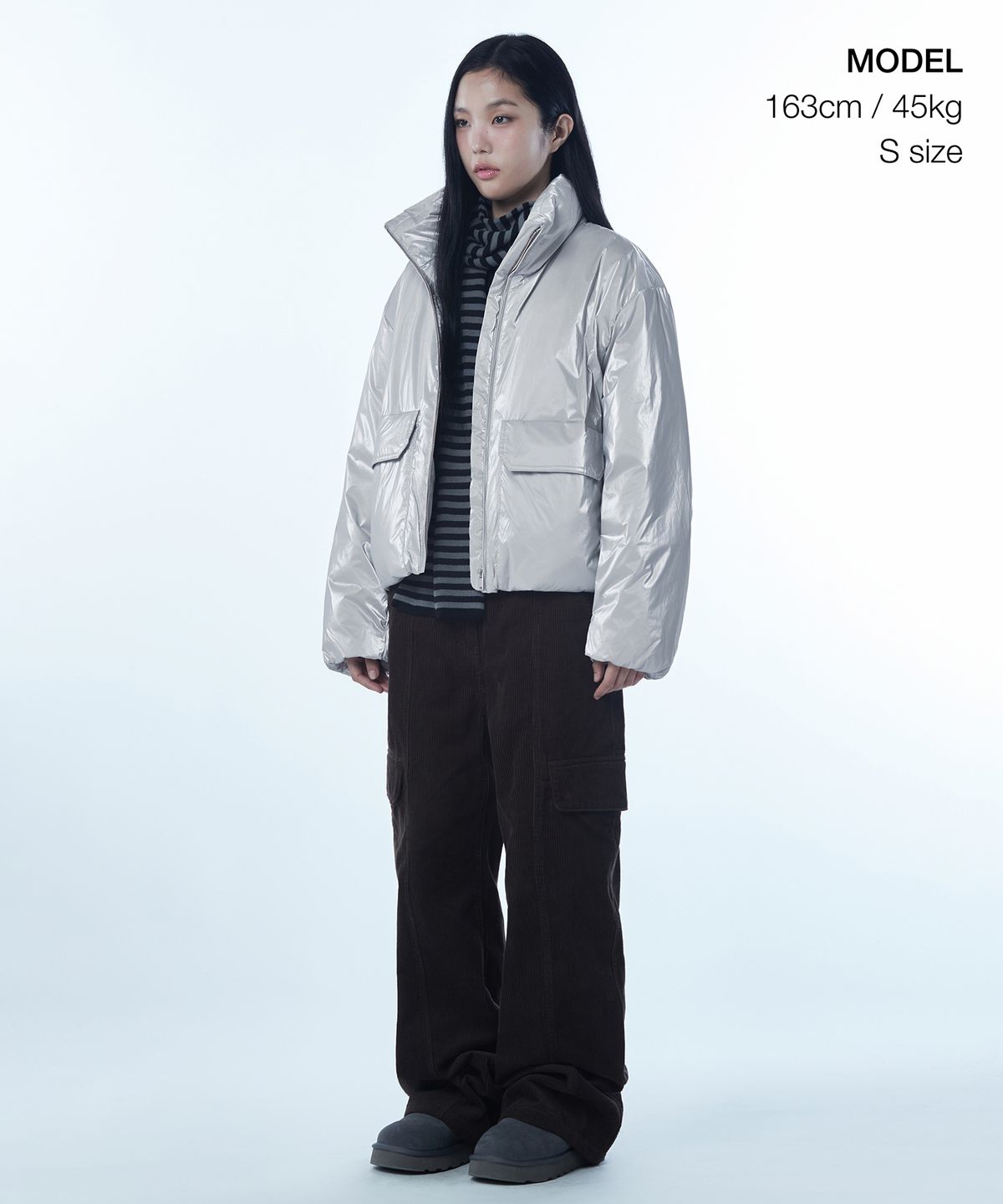 무신사 스탠다드 우먼(MUSINSA STANDARD WOMAN) 우먼즈 데일리 푸퍼 샤이니 숏 패딩 재킷 [실버]