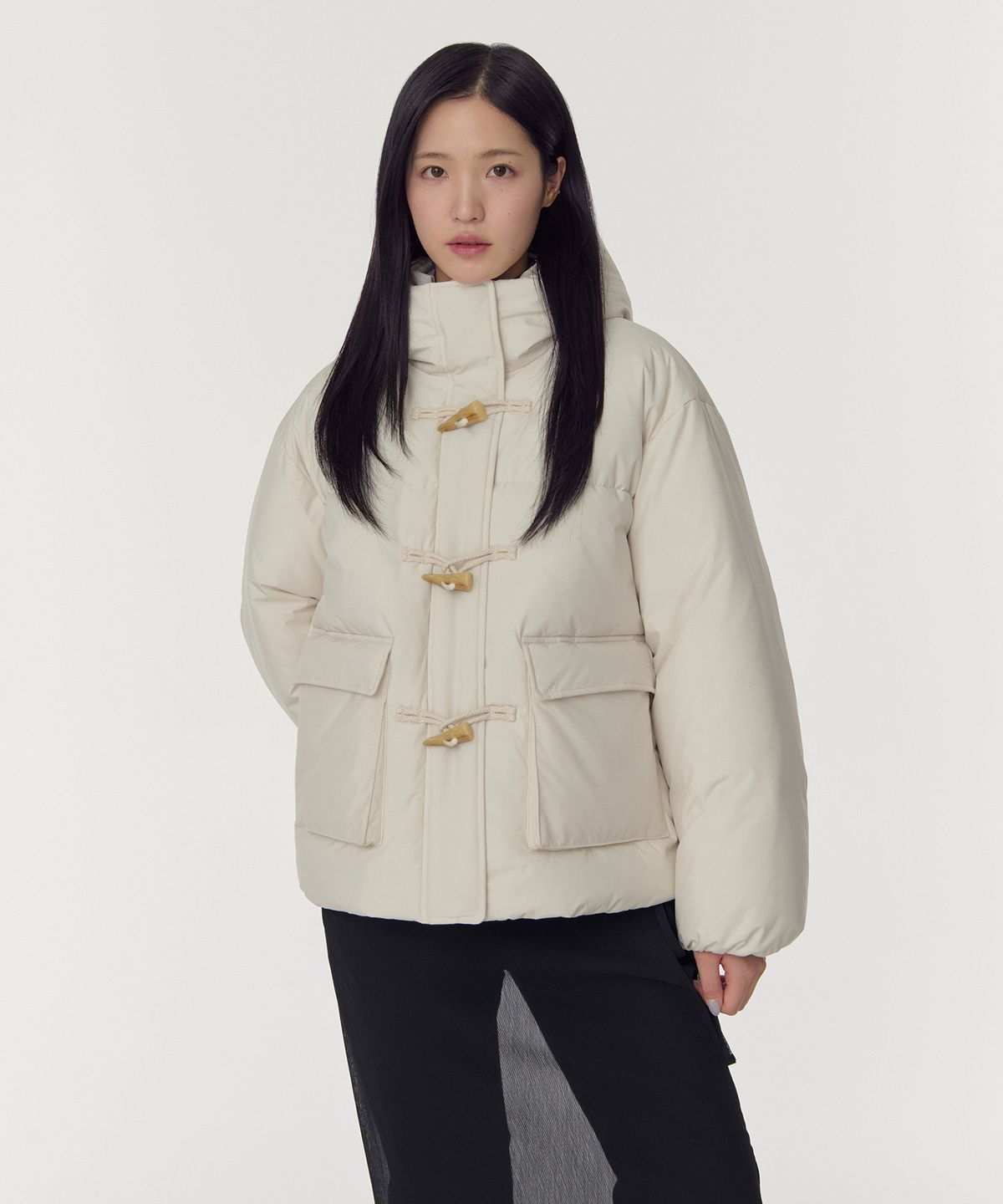 무신사 스탠다드 우먼(MUSINSA STANDARD WOMAN) 우먼즈 후디드 더플 숏 패딩 파카 [크림]