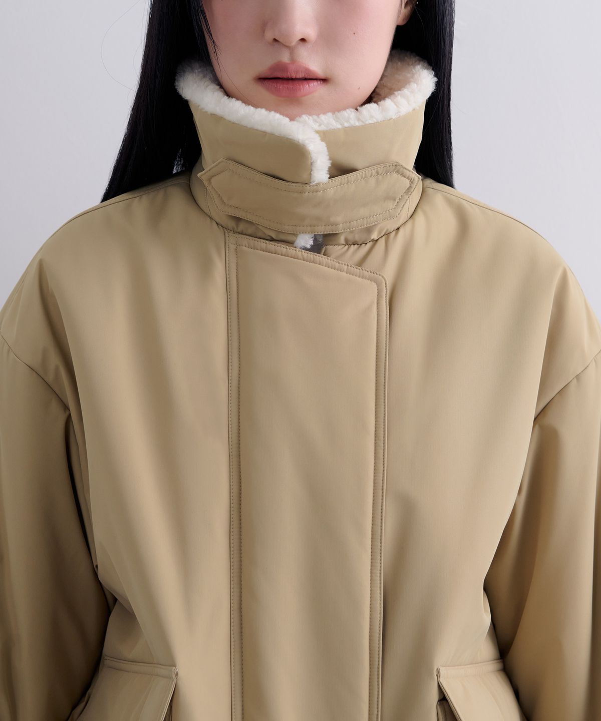 무신사 스탠다드 우먼(MUSINSA STANDARD WOMAN) 우먼즈 페이크 시어링 칼라 패딩 재킷 [베이지/크림]