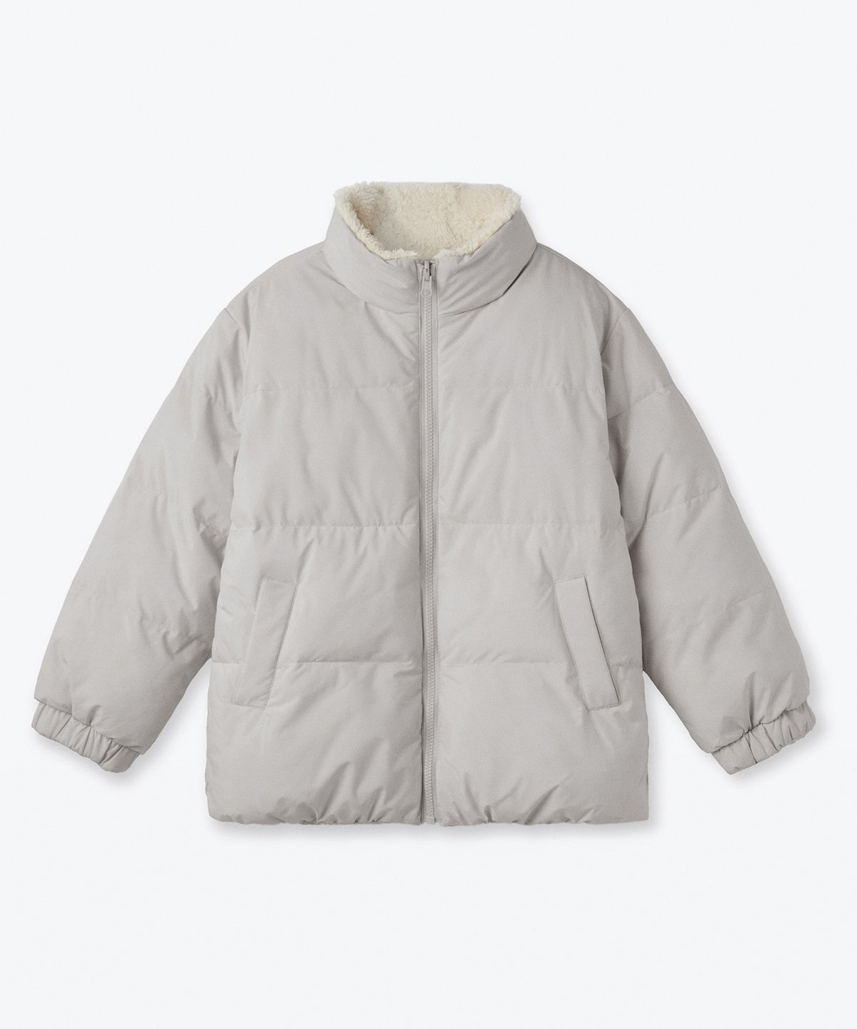 무신사 스탠다드 키즈(MUSINSA STANDARD KIDS) 데일리 푸퍼 리버서블 플리스 숏 패딩 재킷 [애쉬 그레이/크림]