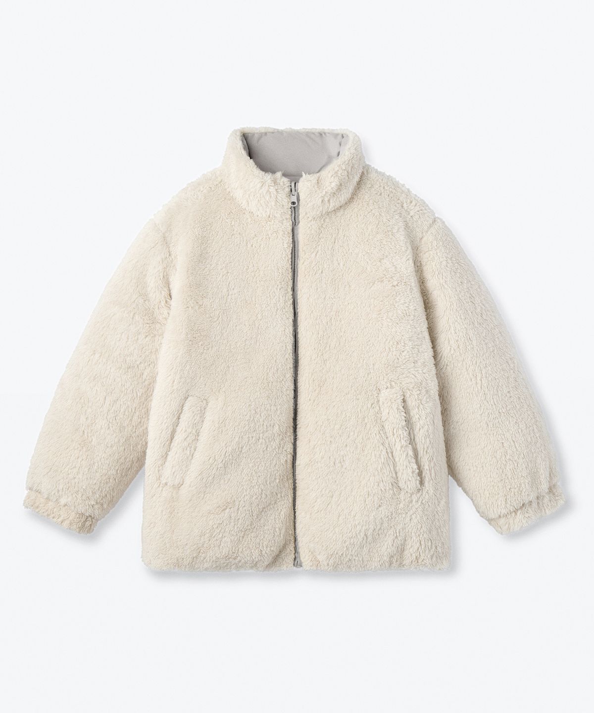 무신사 스탠다드 키즈(MUSINSA STANDARD KIDS) 데일리 푸퍼 리버서블 플리스 숏 패딩 재킷 [애쉬 그레이/크림]