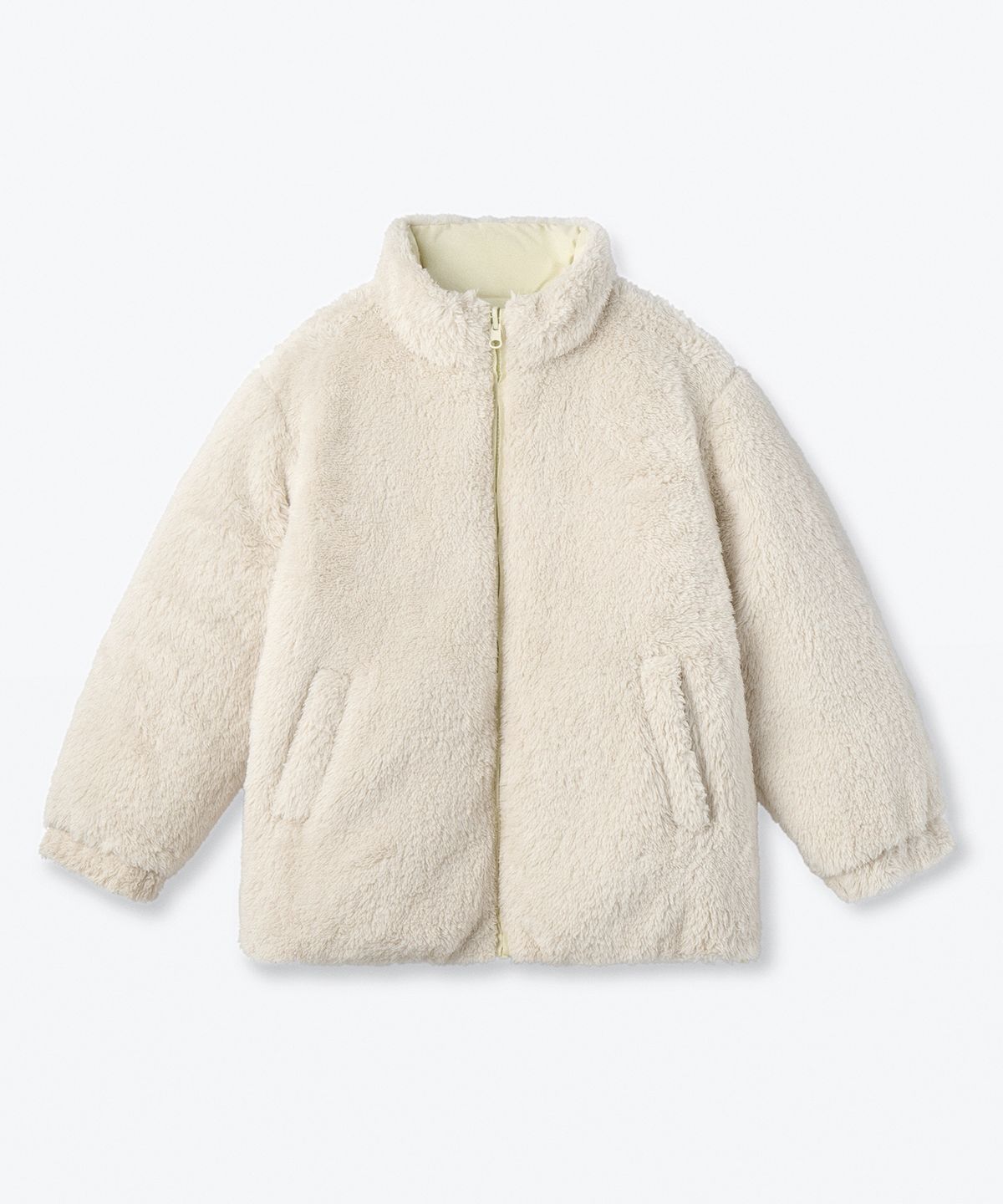 무신사 스탠다드 키즈(MUSINSA STANDARD KIDS) 데일리 푸퍼 리버서블 플리스 숏 패딩 재킷 [레몬/크림]