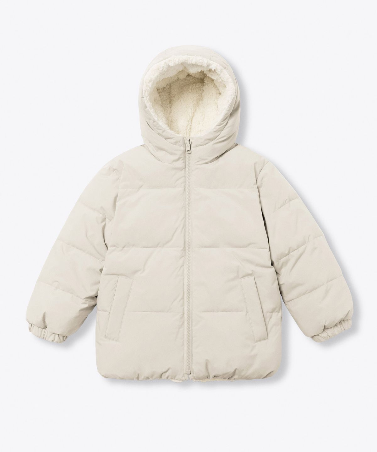 무신사 스탠다드 키즈(MUSINSA STANDARD KIDS) 데일리 푸퍼 리버서블 플리스 후디드 패딩 재킷 [크림/크림]