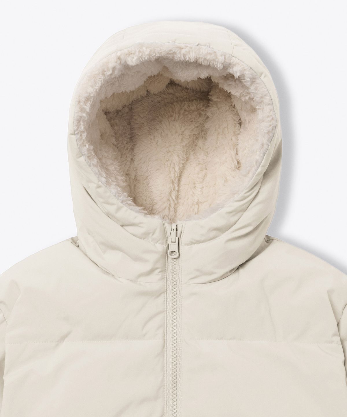 무신사 스탠다드 키즈(MUSINSA STANDARD KIDS) 데일리 푸퍼 리버서블 플리스 후디드 패딩 재킷 [크림/크림]