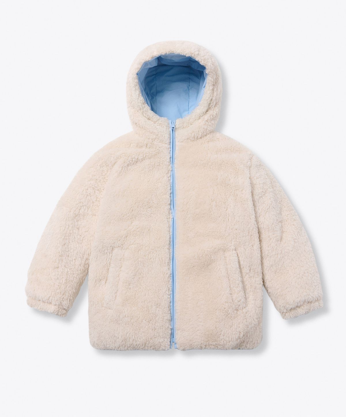 무신사 스탠다드 키즈(MUSINSA STANDARD KIDS) 데일리 푸퍼 리버서블 플리스 후디드 패딩 재킷 [스카이 블루/크림]