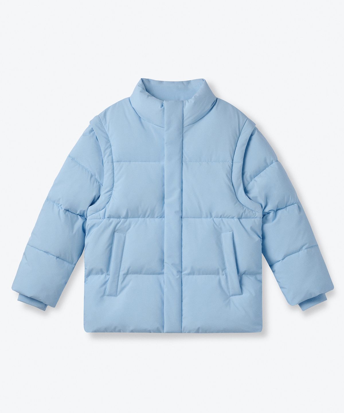 무신사 스탠다드 키즈(MUSINSA STANDARD KIDS) 데일리 푸퍼 디태처블 슬리브 숏 패딩 재킷 [스카이 블루]