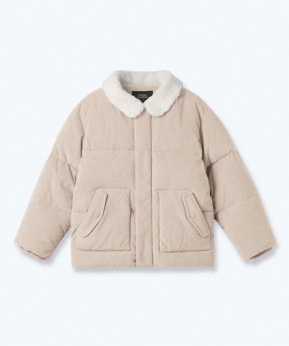 무신사 스탠다드 키즈(MUSINSA STANDARD KIDS) 칼라드 코듀로이 푸퍼 숏 패딩 재킷 [크림]