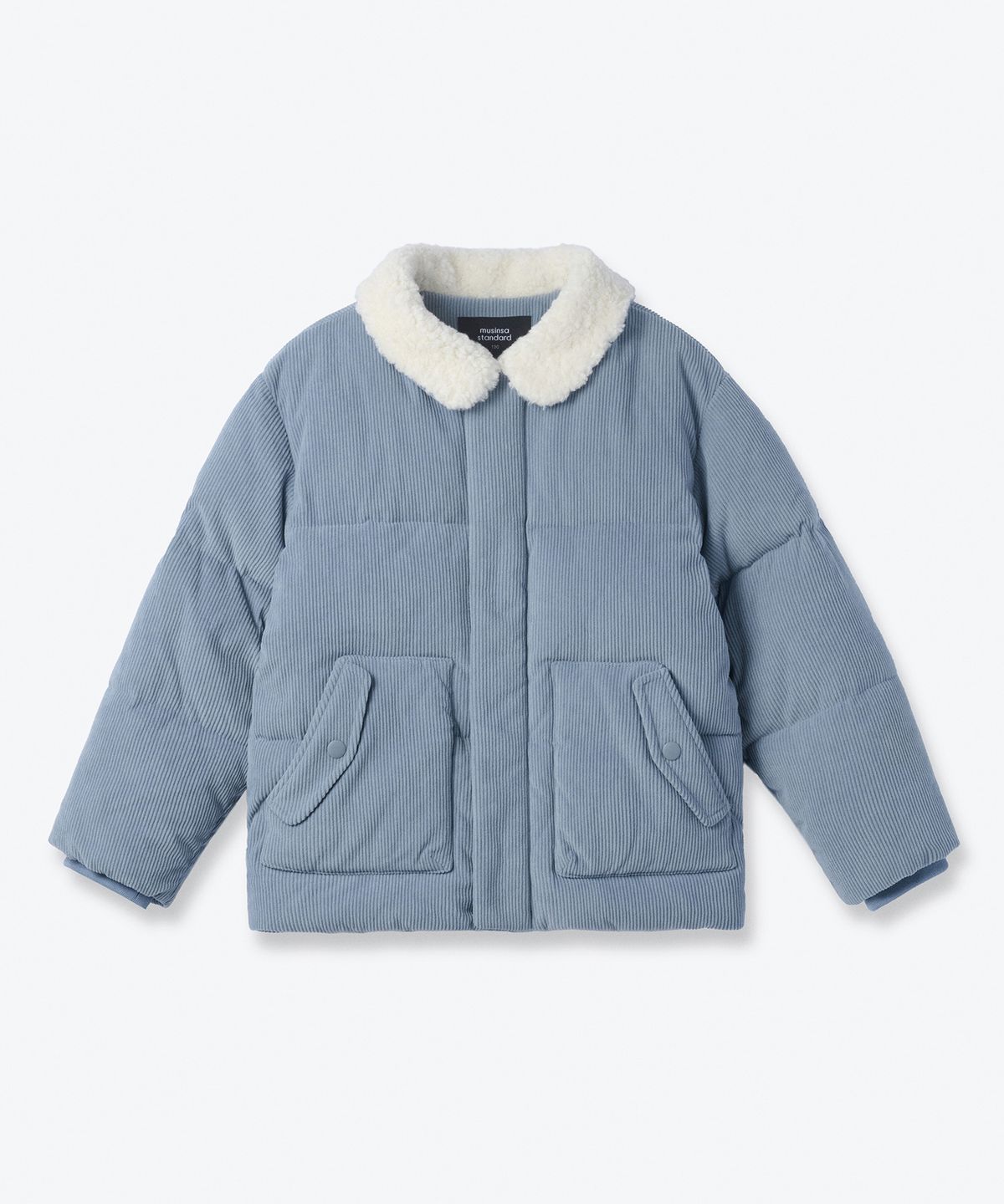 무신사 스탠다드 키즈(MUSINSA STANDARD KIDS) 칼라드 코듀로이 푸퍼 숏 패딩 재킷 [클라우디 블루]