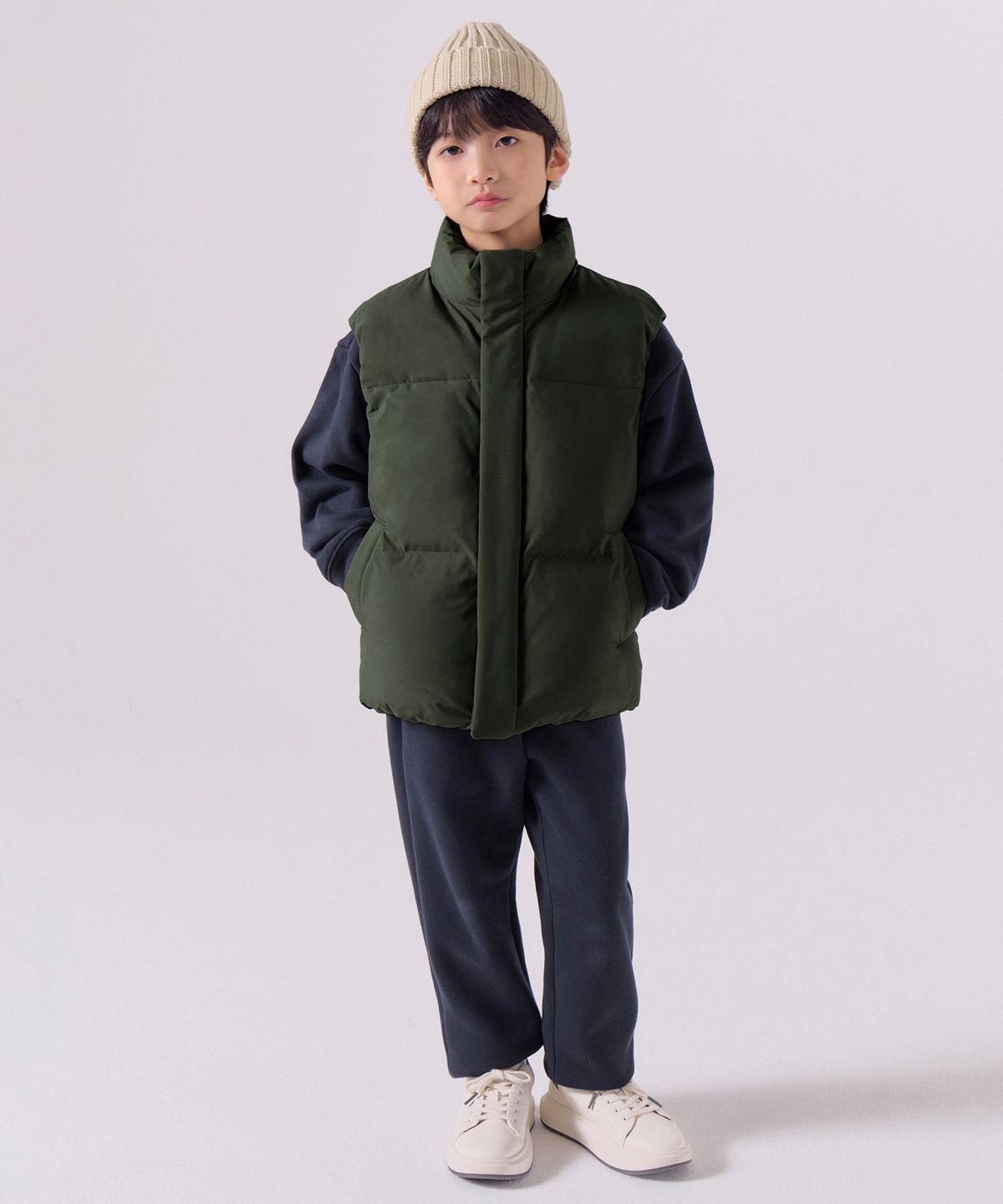 무신사 스탠다드 키즈(MUSINSA STANDARD KIDS) 데일리 푸퍼 패딩 베스트 [카키]