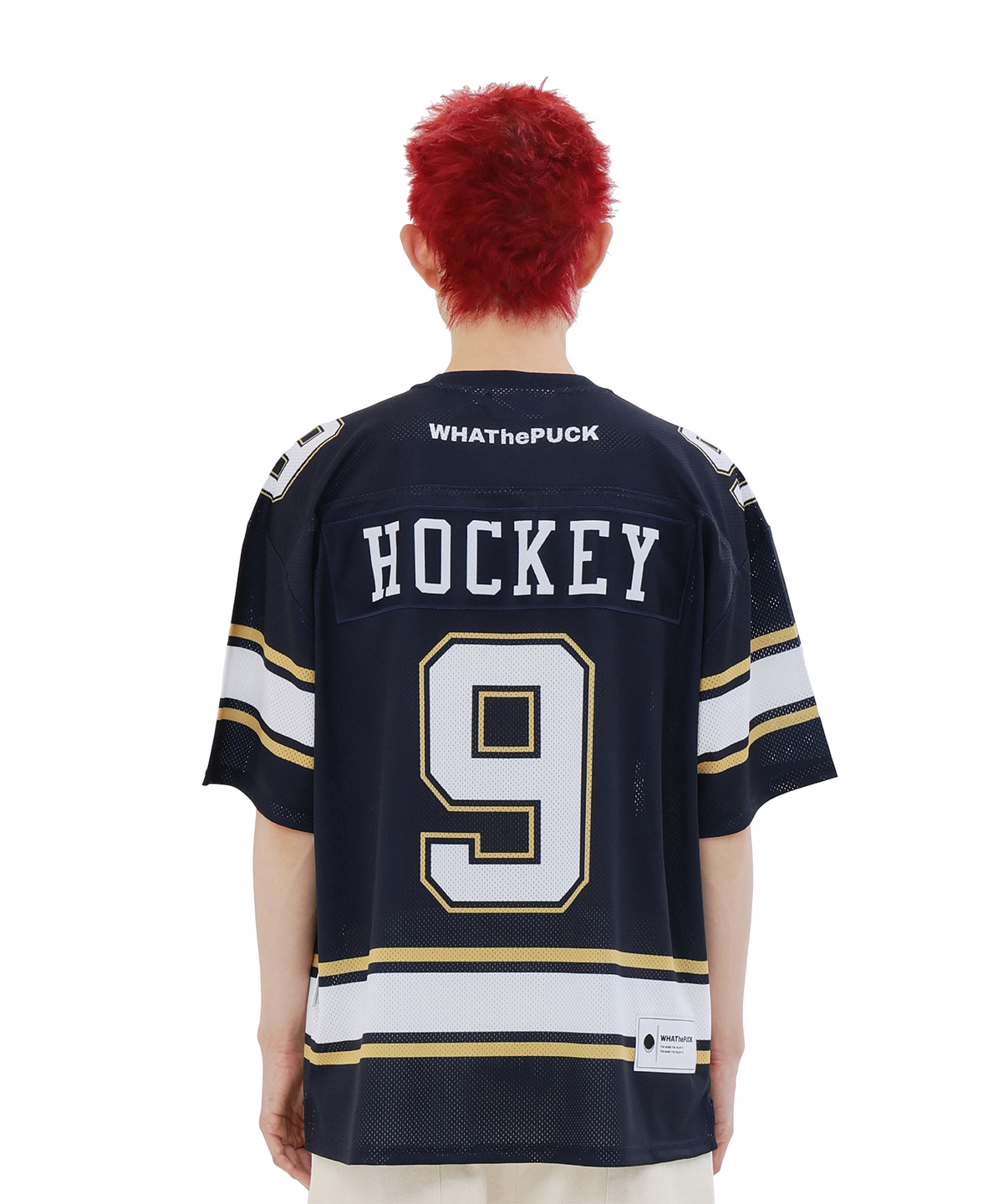 왓더퍽(WHATHEPUCK) WTP 아치 로고 메쉬 반팔 하키져지 네이비