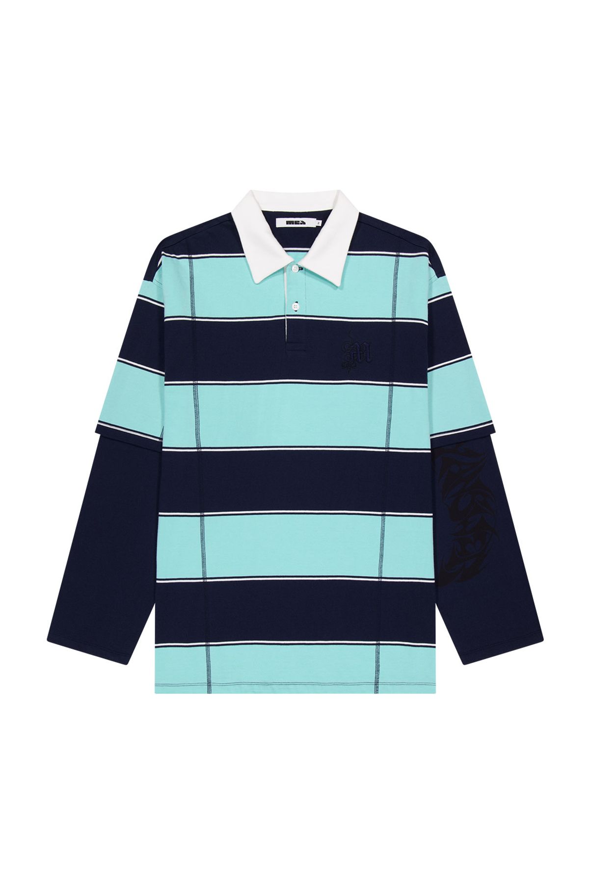 메아(MEA) LAYERED L/S STRIPE POLO  [NAVY]