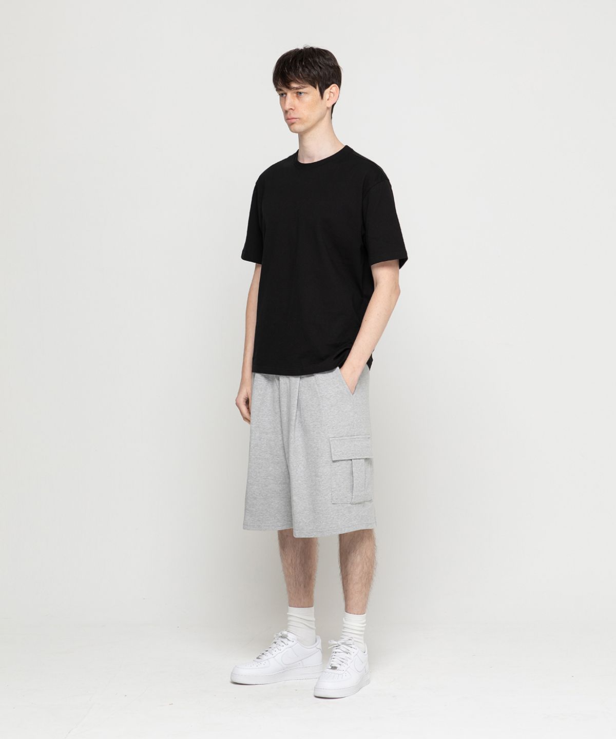 챔브로스(CHAMBROS) [2pack]카고 포켓 원턱 버뮤다 스웨트 반바지