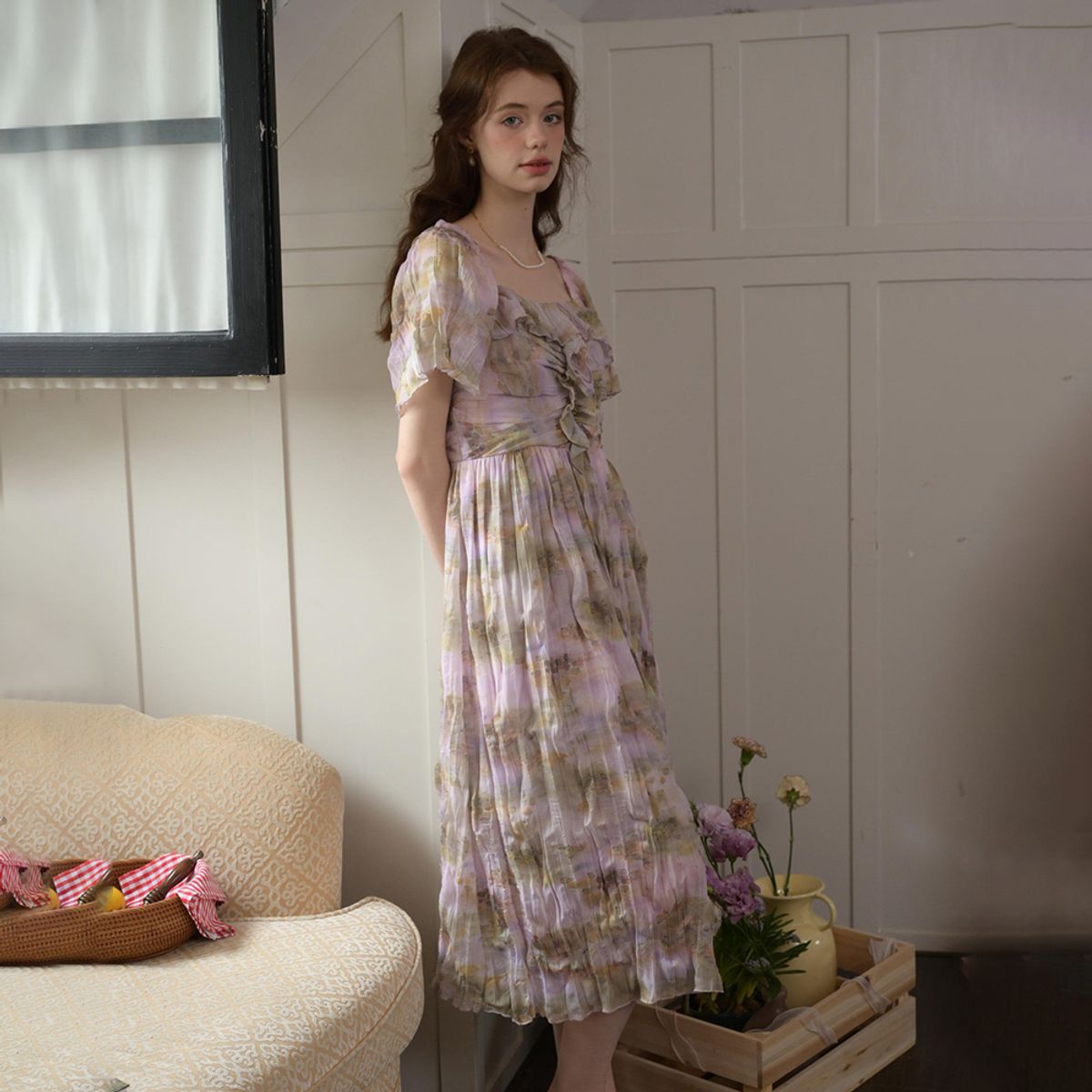 심플레트로(SIMPLE RETRO) SR_Purple lotus pleated dress