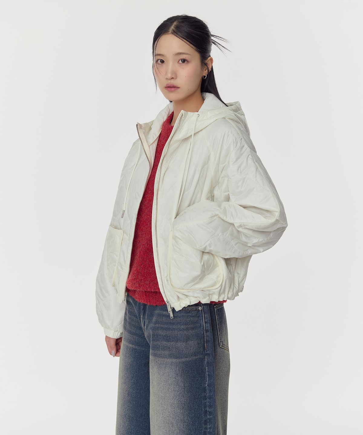 무신사 스탠다드 우먼(MUSINSA STANDARD WOMAN) 우먼즈 글로시 어니언 퀼티드 후드 패딩 재킷 [아이보리]