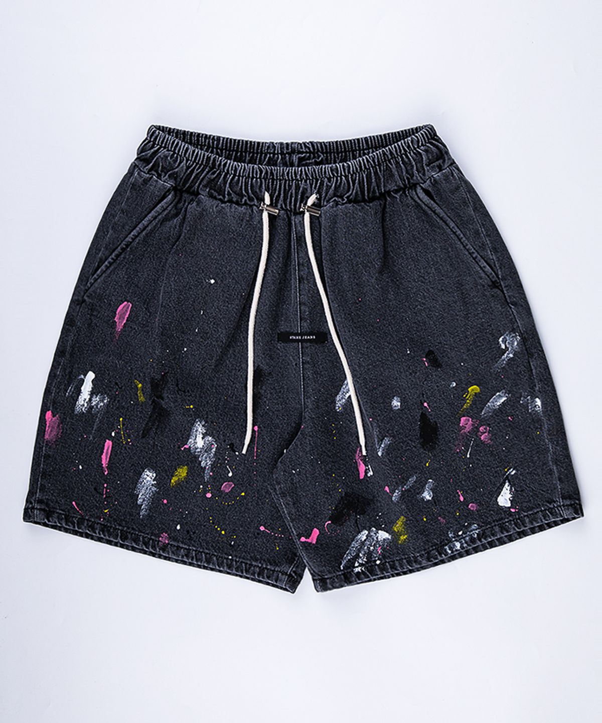 스트라이크(STRIKE) Black Wash Multi-Hue Painted Denim Shorts (RELAX)