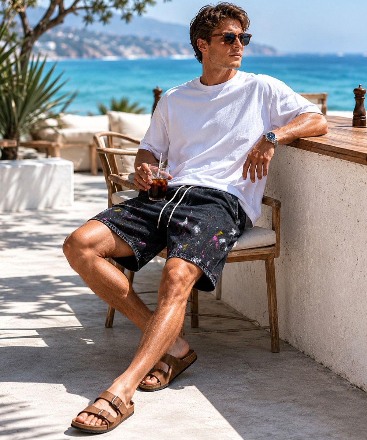 스트라이크(STRIKE) Black Wash Multi-Hue Painted Denim Shorts (RELAX)