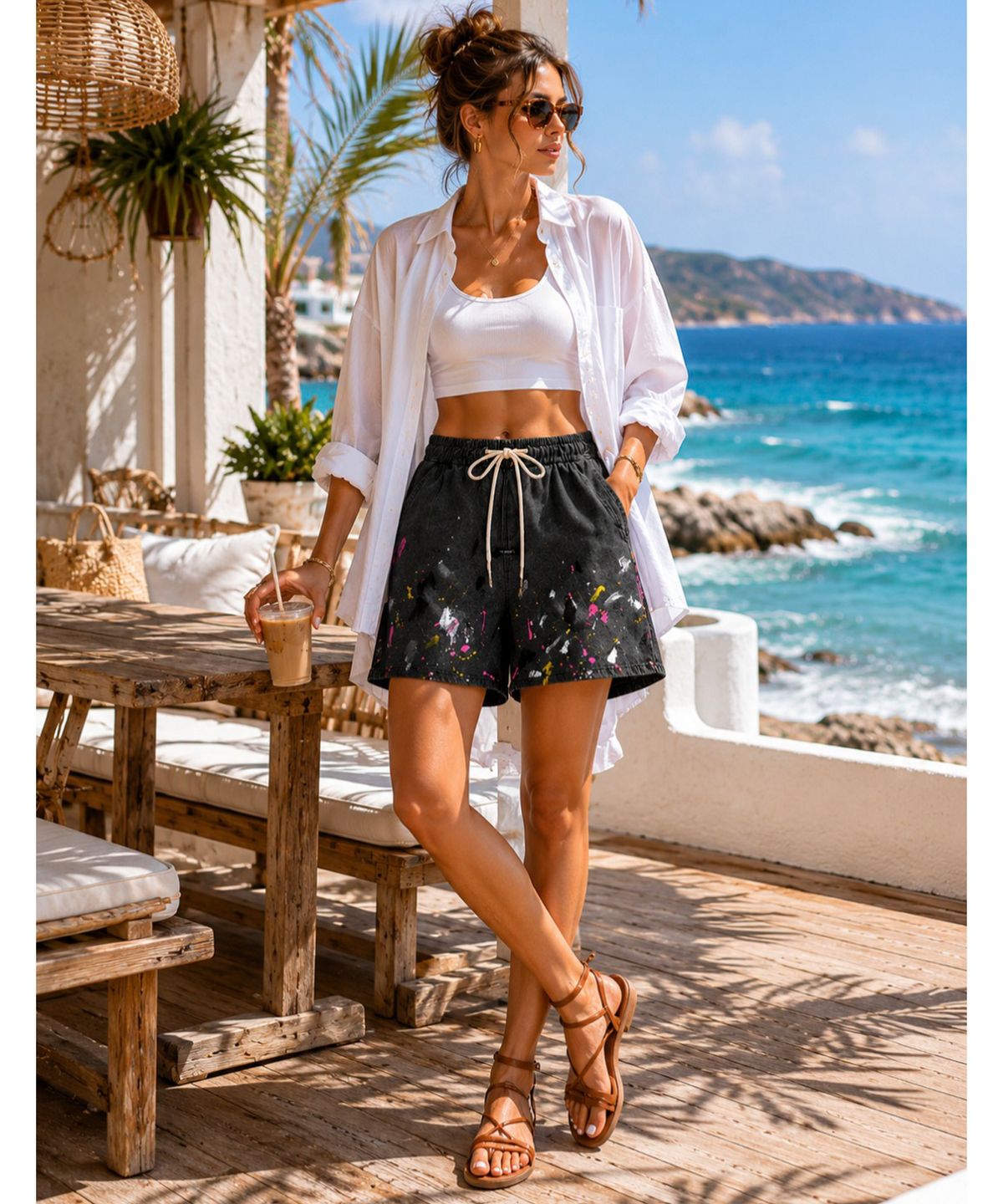 스트라이크(STRIKE) Black Wash Multi-Hue Painted Denim Shorts (RELAX)