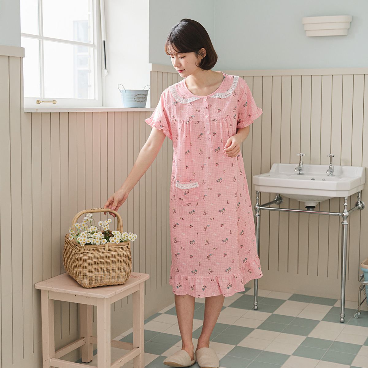 찌니야(JJNIYA) 여성용 바닷가 반팔원피스잠옷