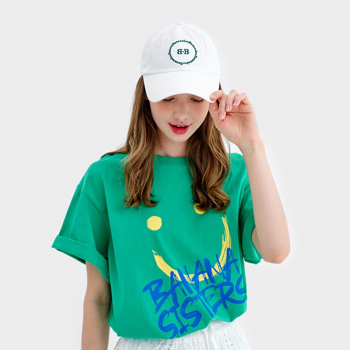 바나나시스터즈(BANANA SISTERS) BB 서클 레터링 화이트 볼캡