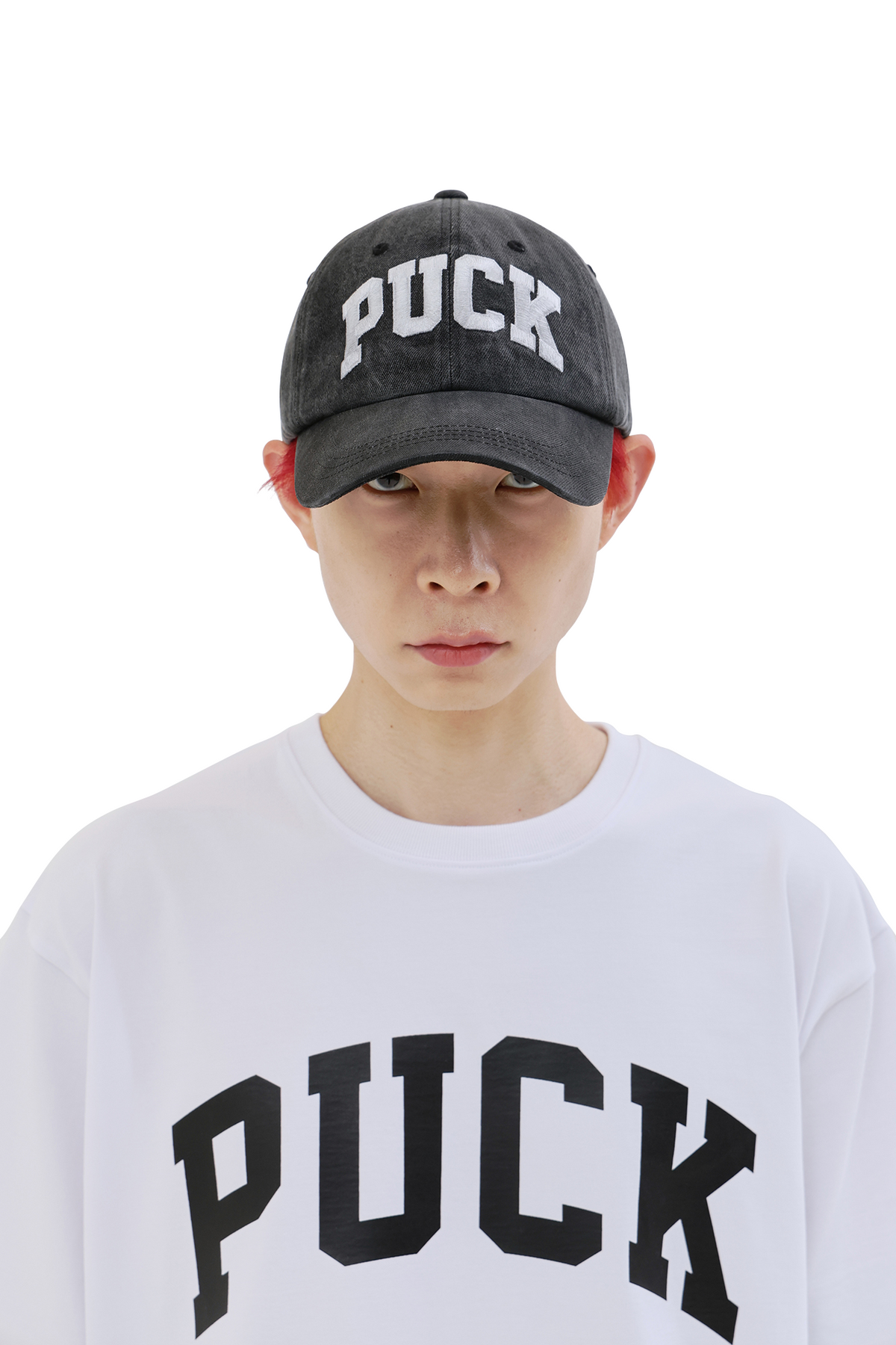 왓더퍽(WHATHEPUCK) PUCK  자수로고 오버사이즈 피그먼트워싱 딮 볼캡 블랙