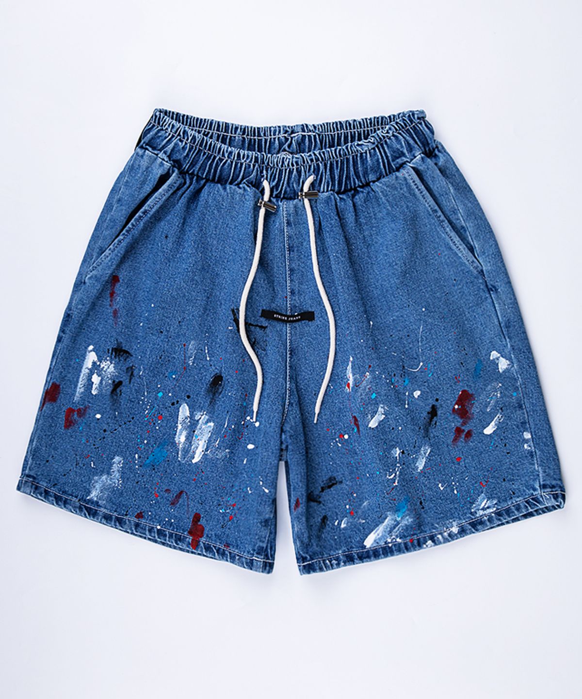 스트라이크(STRIKE) Blue Wash Multi-Hue Painted Denim Shorts (RELAX)