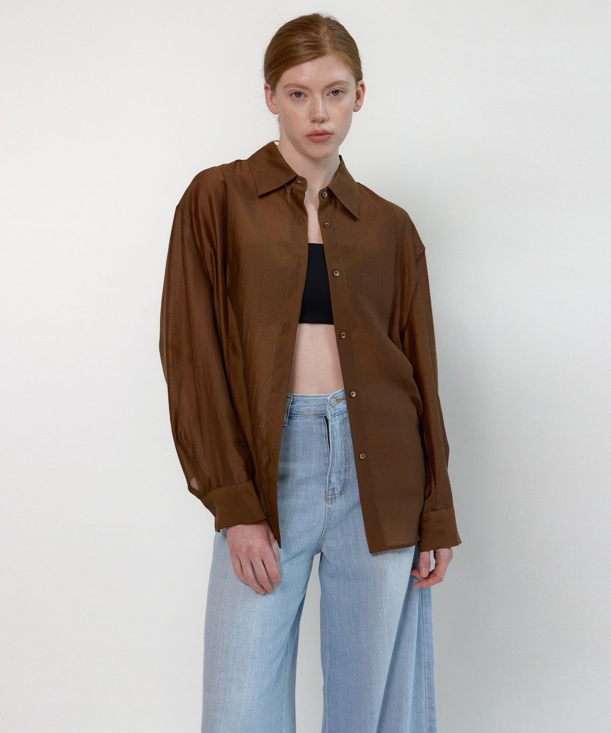 네벨에브리웨어(NEBELEVERYWEAR) Tencel soft shirt_Brown