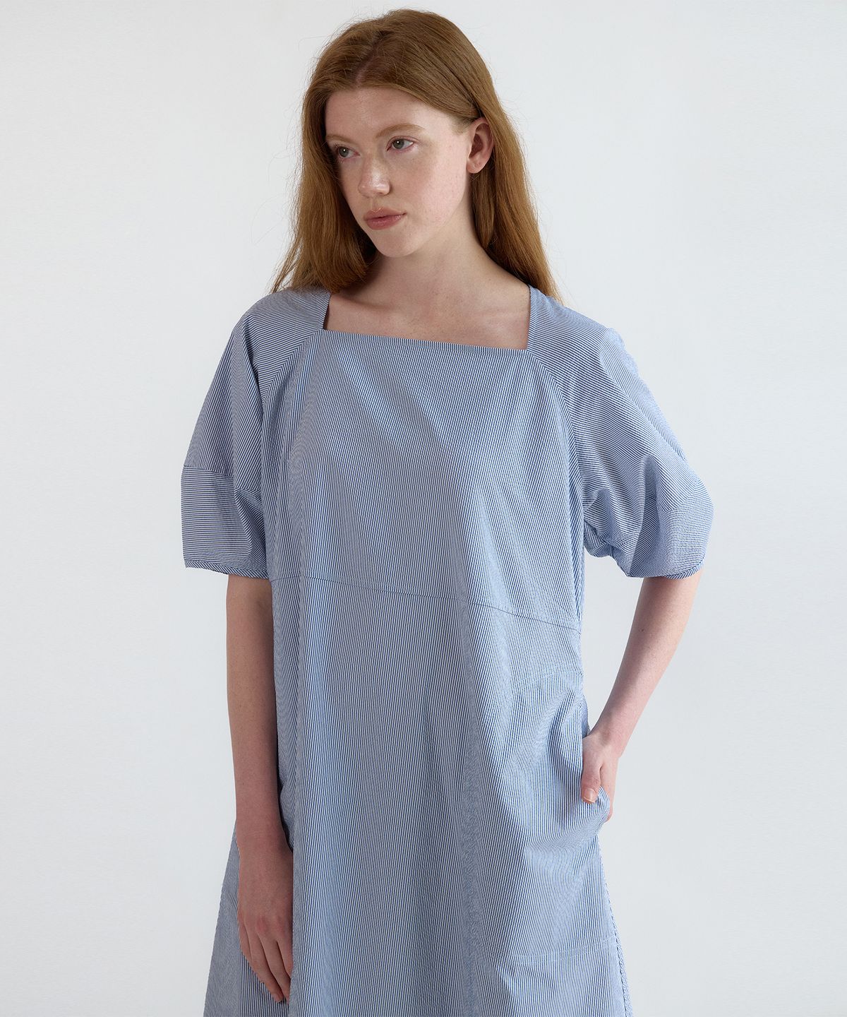 네벨에브리웨어(NEBELEVERYWEAR) Stripe Balloon Dress_Blue
