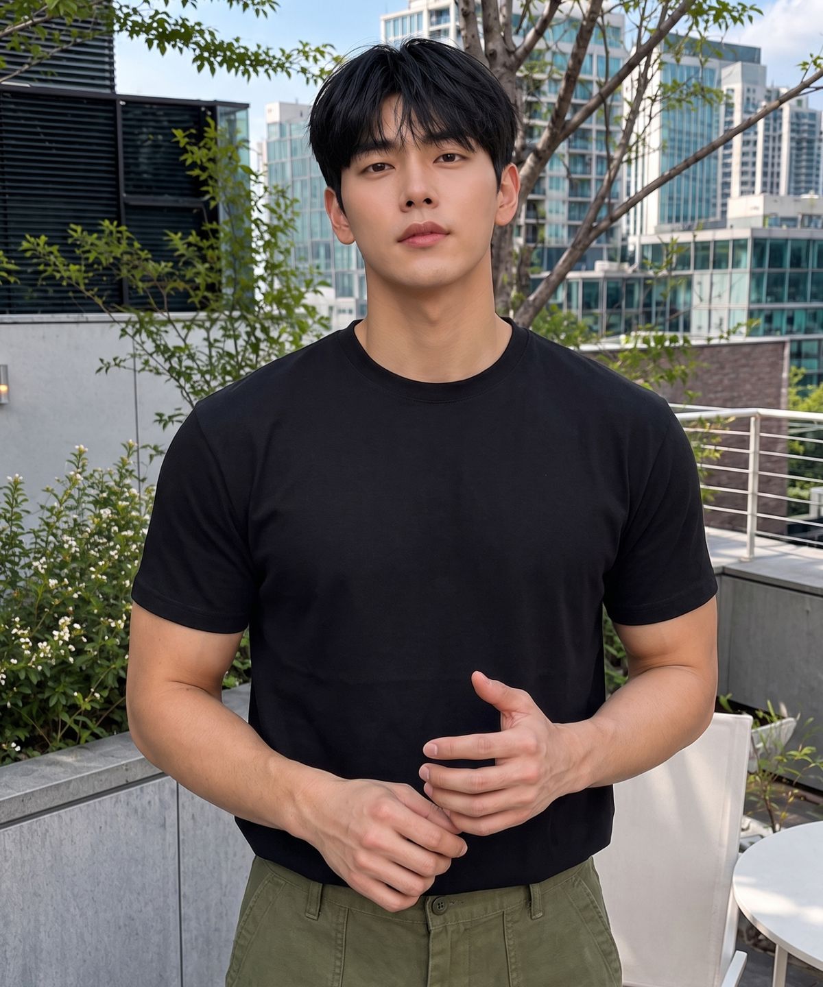 에르비노(HERVINO) 스판 머슬핏 반팔티[블랙]