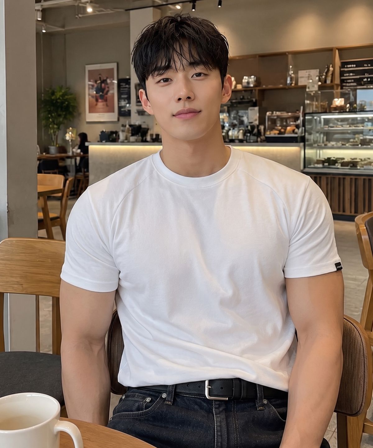 에르비노(HERVINO) 스판 머슬핏 반팔티[화이트]